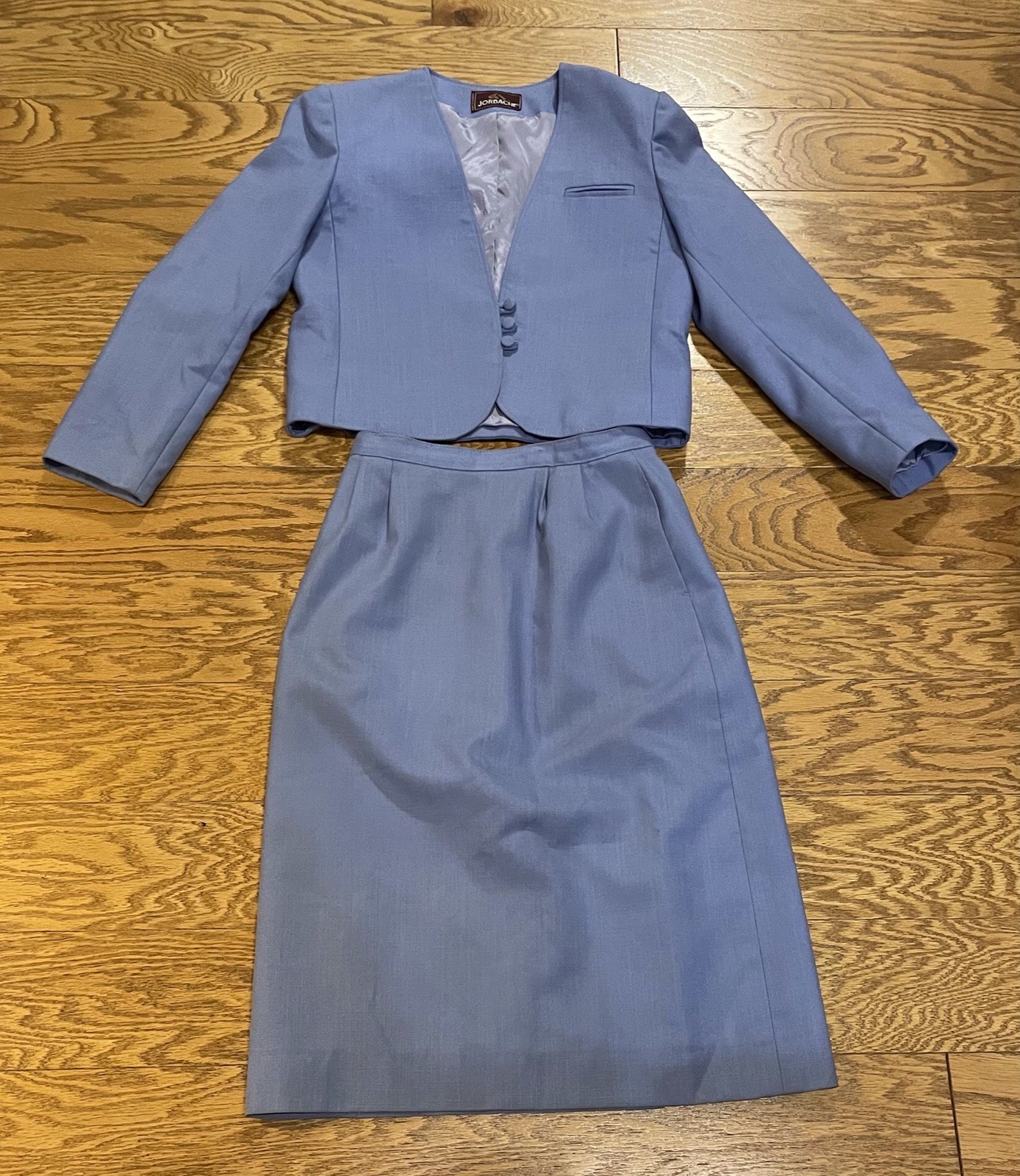 Vintage Jordache Suit Jacket Skirt Set Periwinkle Women Sz 8/9