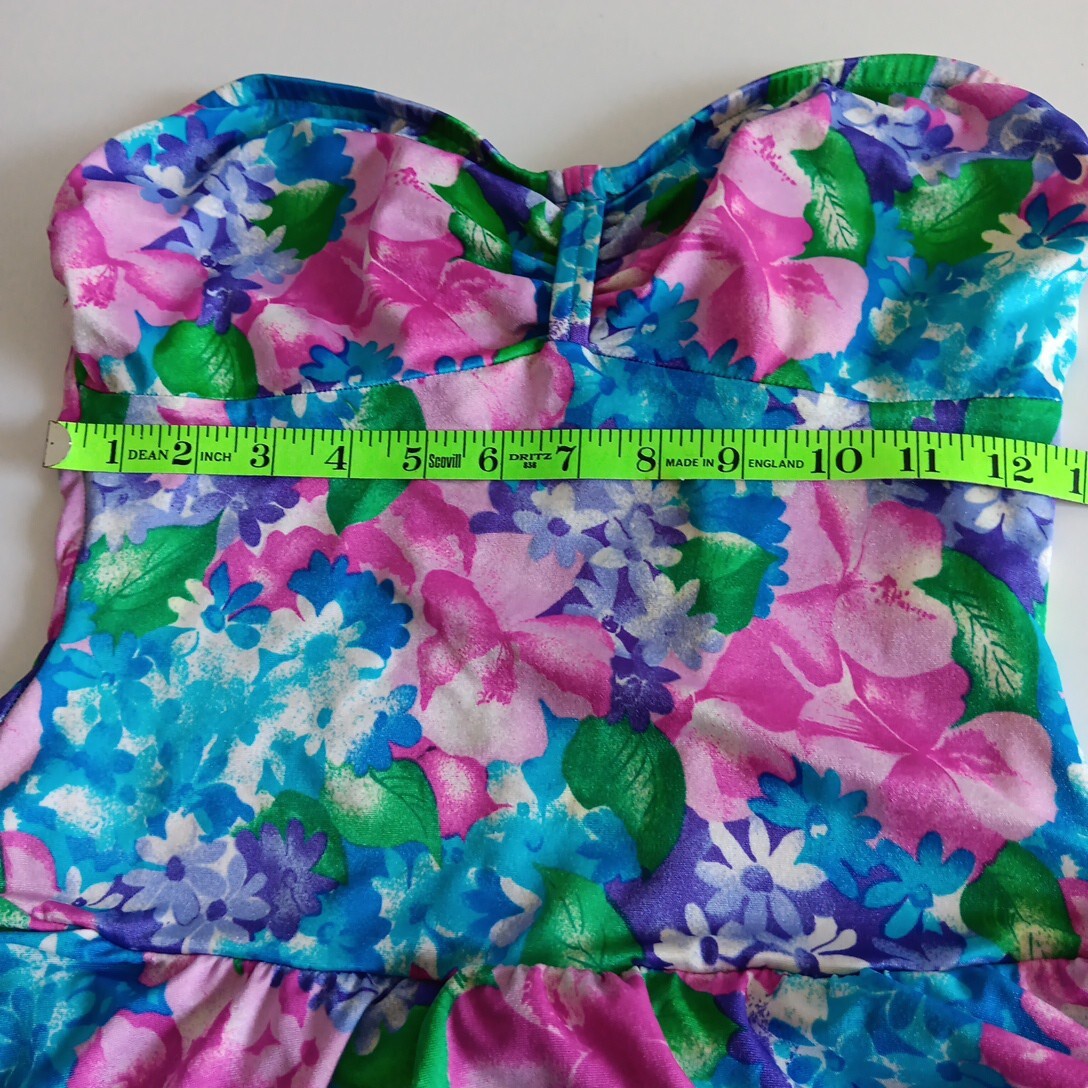 Vtg 14 One Piece Floral Sea Fashions of California Skirt Swimsuit Bathing Suit