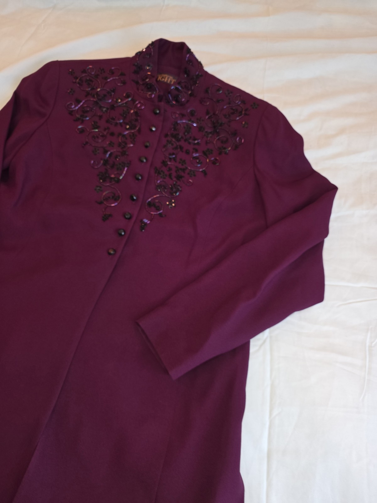 Vintage Liz Claiborne Night Beaded Evening Jacket Plum Burgundy Size 6