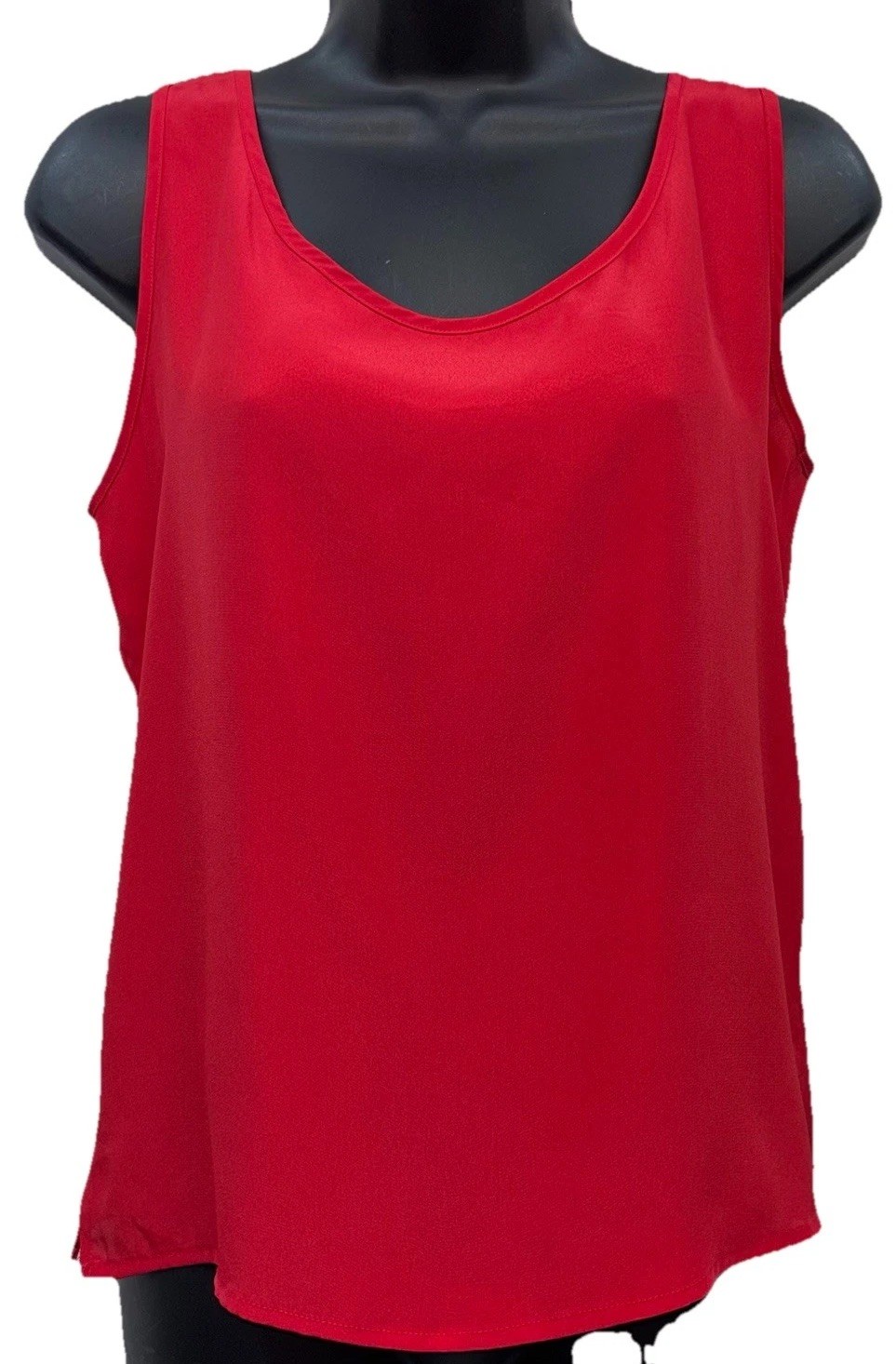 Vintage Hana Sung Women Size S Pullover Scoop Neck Tank Top Red 2″ Side Slits