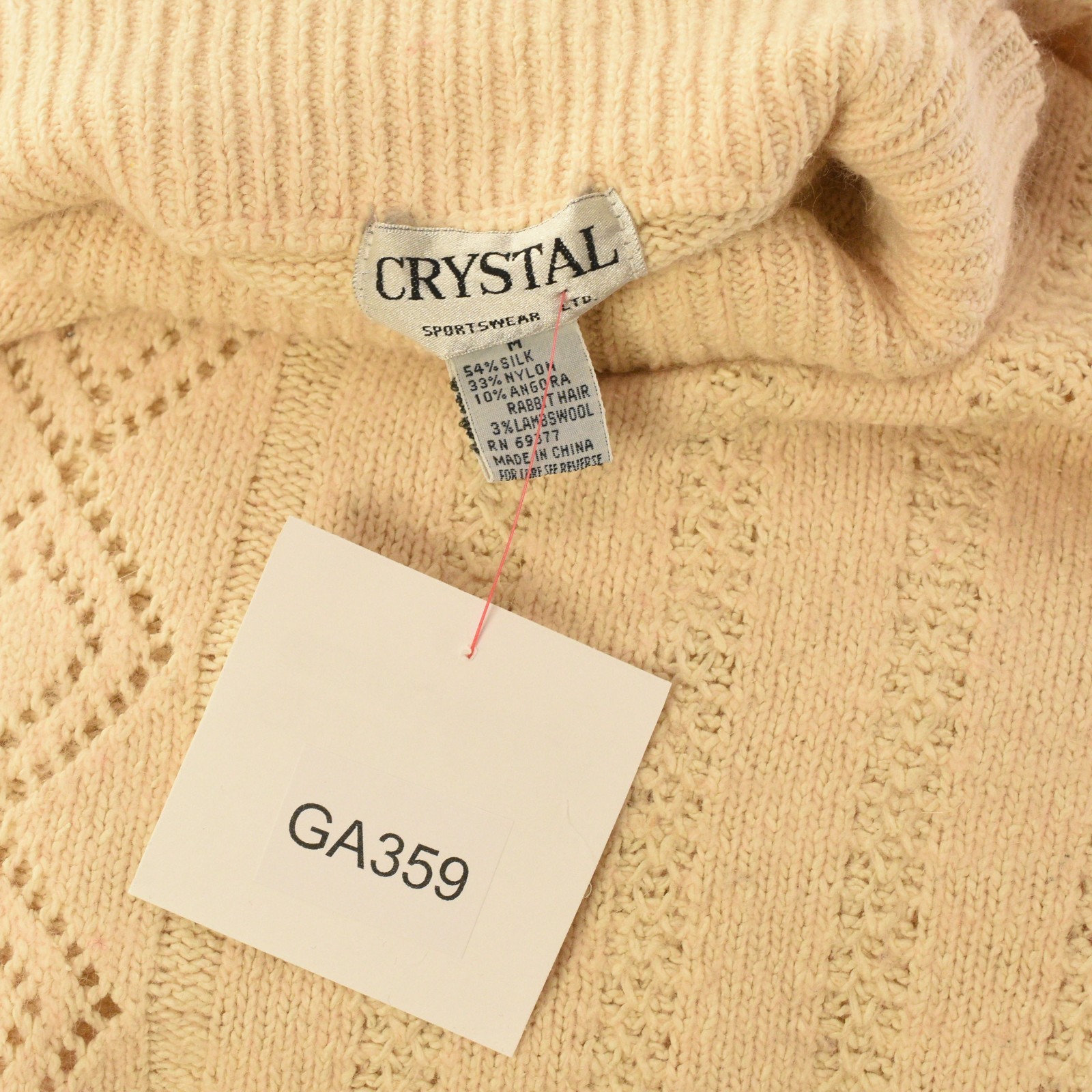 90s Vintage Silk Angora Cream Turtleneck Sweater Womens S Geometric Soft Girl