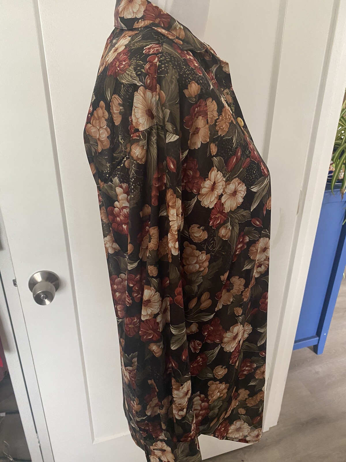Vintage 90s Mob Wife Office Siren 70s Glam Floral Metallic Blouse Sz P* USA