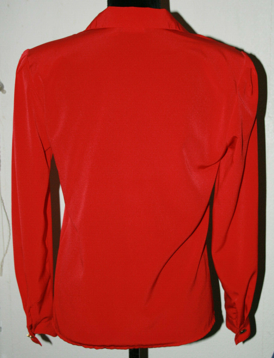 Vintage Womens Marlis by Elle Designs Red Pleated Front Long Sleeve Blouce Sz 4