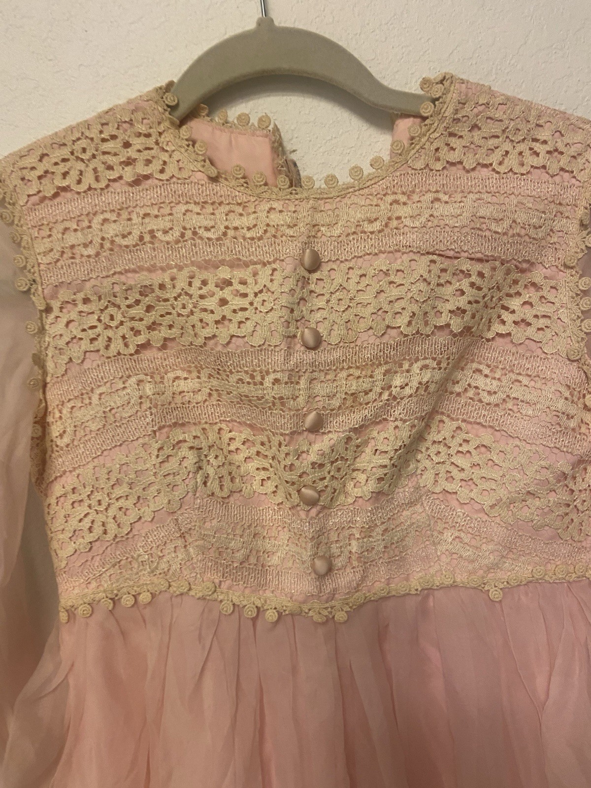 VTg Organza Lace Empire Waist Pink Prairie Dress Victorian Revival Cottagecore