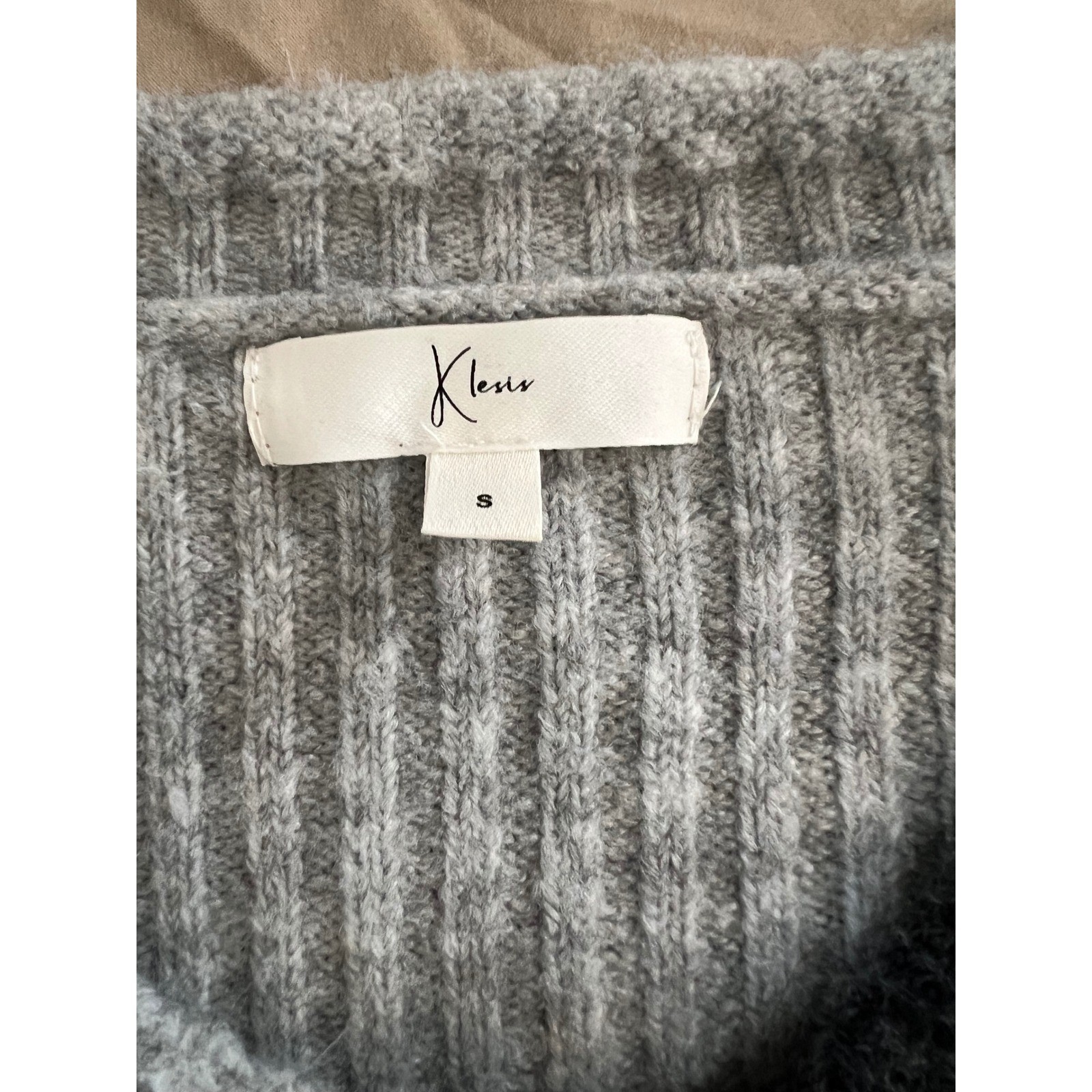 Klesis Gray Black Colorblock Cropped Cardigan Bell Sleeve Sweater Small