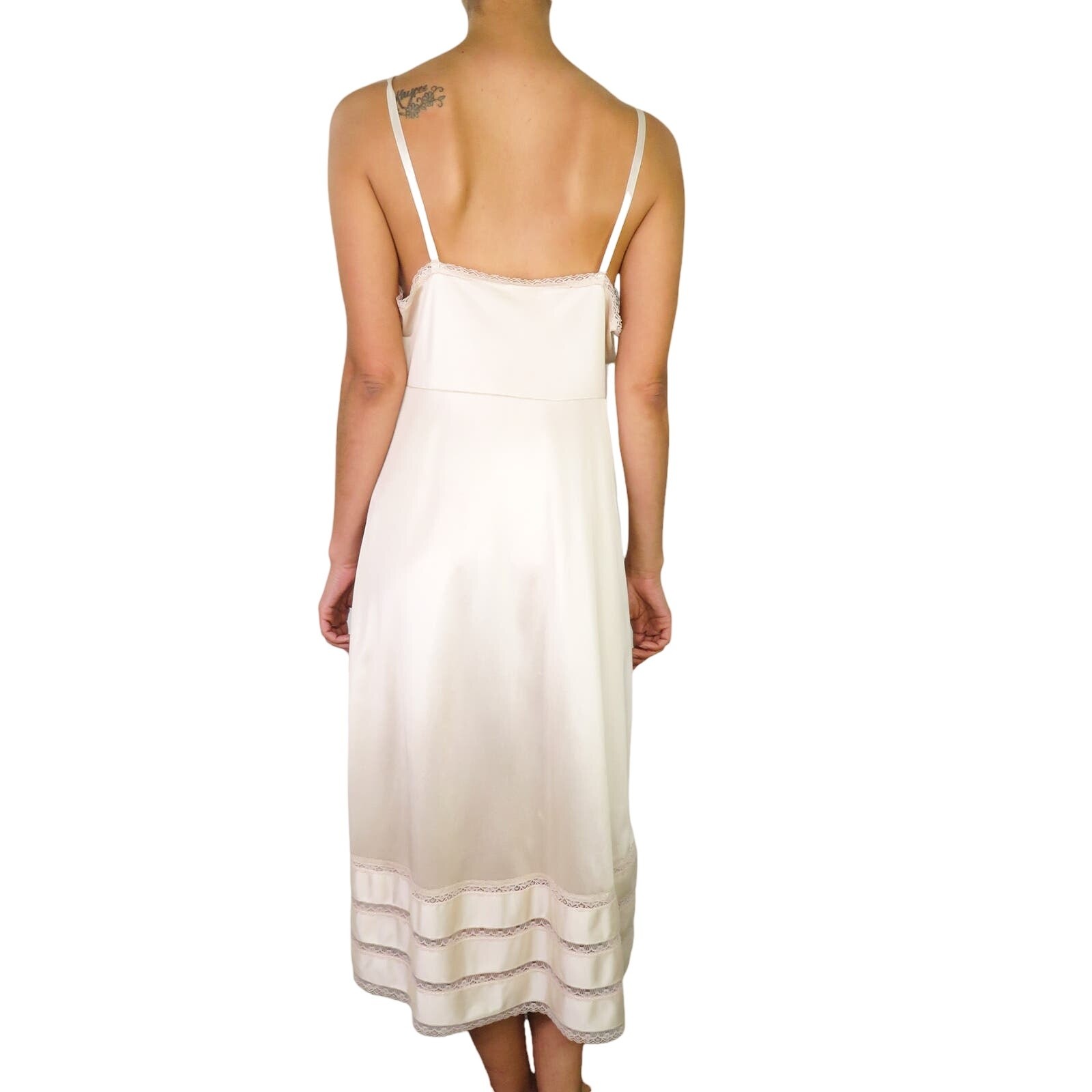 1970s Vintage Sears Satin Lace Slip Nightgown Medium Lingerie Cream Silky