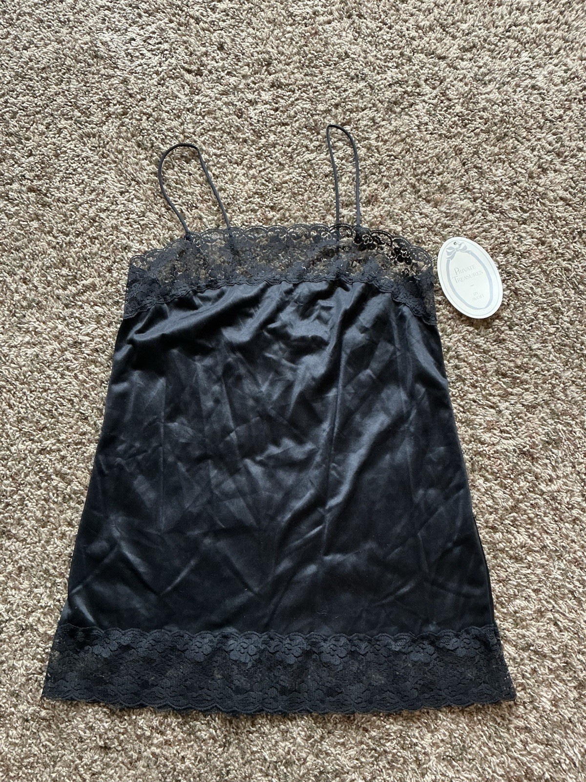 Vintage Private Treasures By Avon Lingerie Large Black Satin Style Shiny NWT