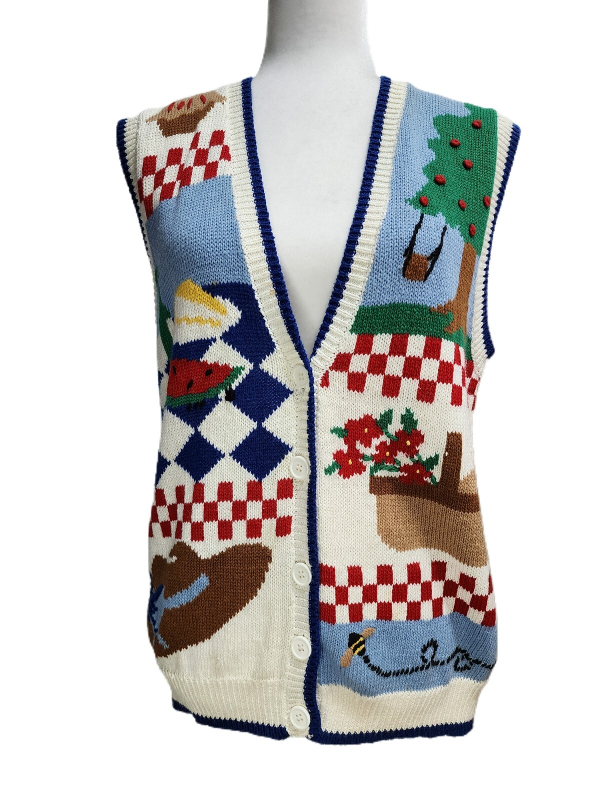 Eagle River Traders Vintage Womens Sweater Vest Apple Pie Bee Watermelon Size M