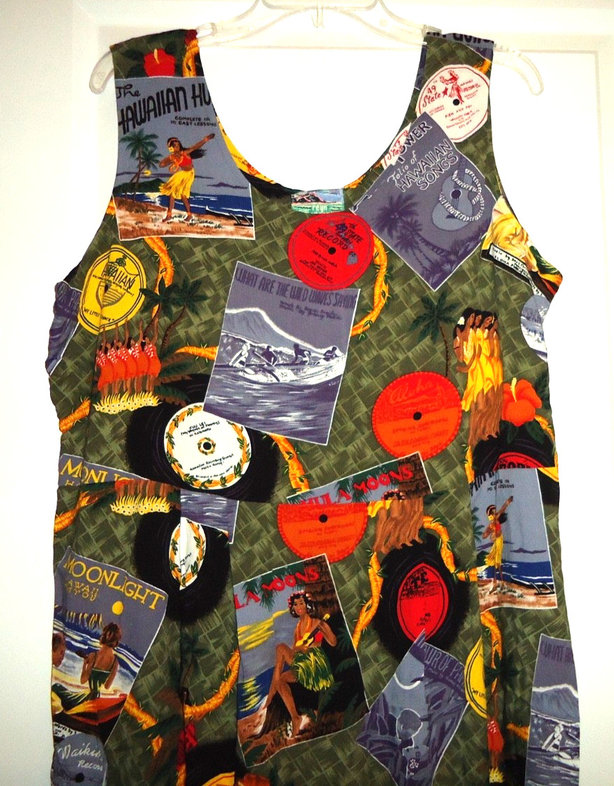 Reyns Spooner Hawaiian Aloha Dress With Hula Girls Diamond Head Etc Size-L