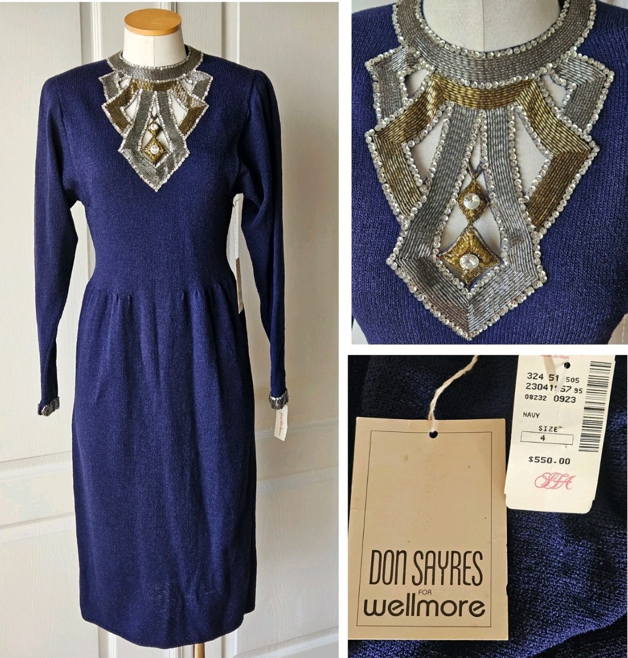 RARE $550 NEW Vintage Don Sayres for Wellmore Saks Fifth Ave Size 4 Knit Dress