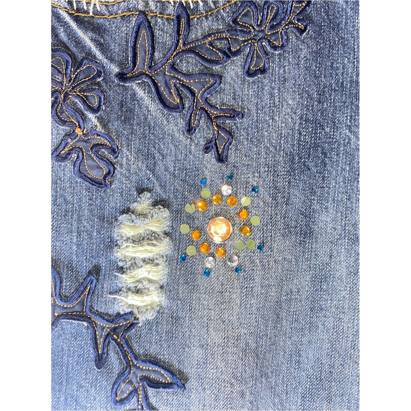 7 For All Mankind x The Great China Wall Vintage Embroidered Distressed Jeans
