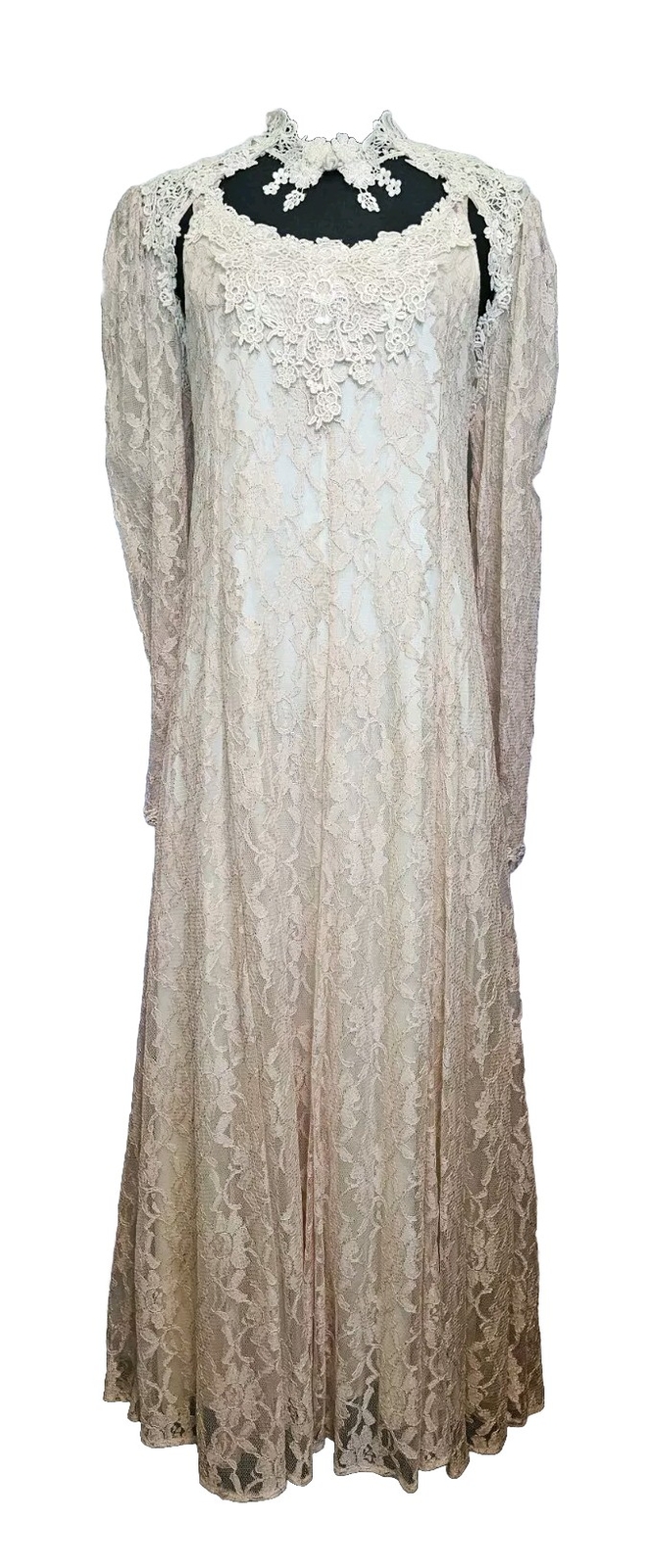 Margot Lea Peach Lace Dress And Bolero Jacket Satin Lining Size Medium Vintage