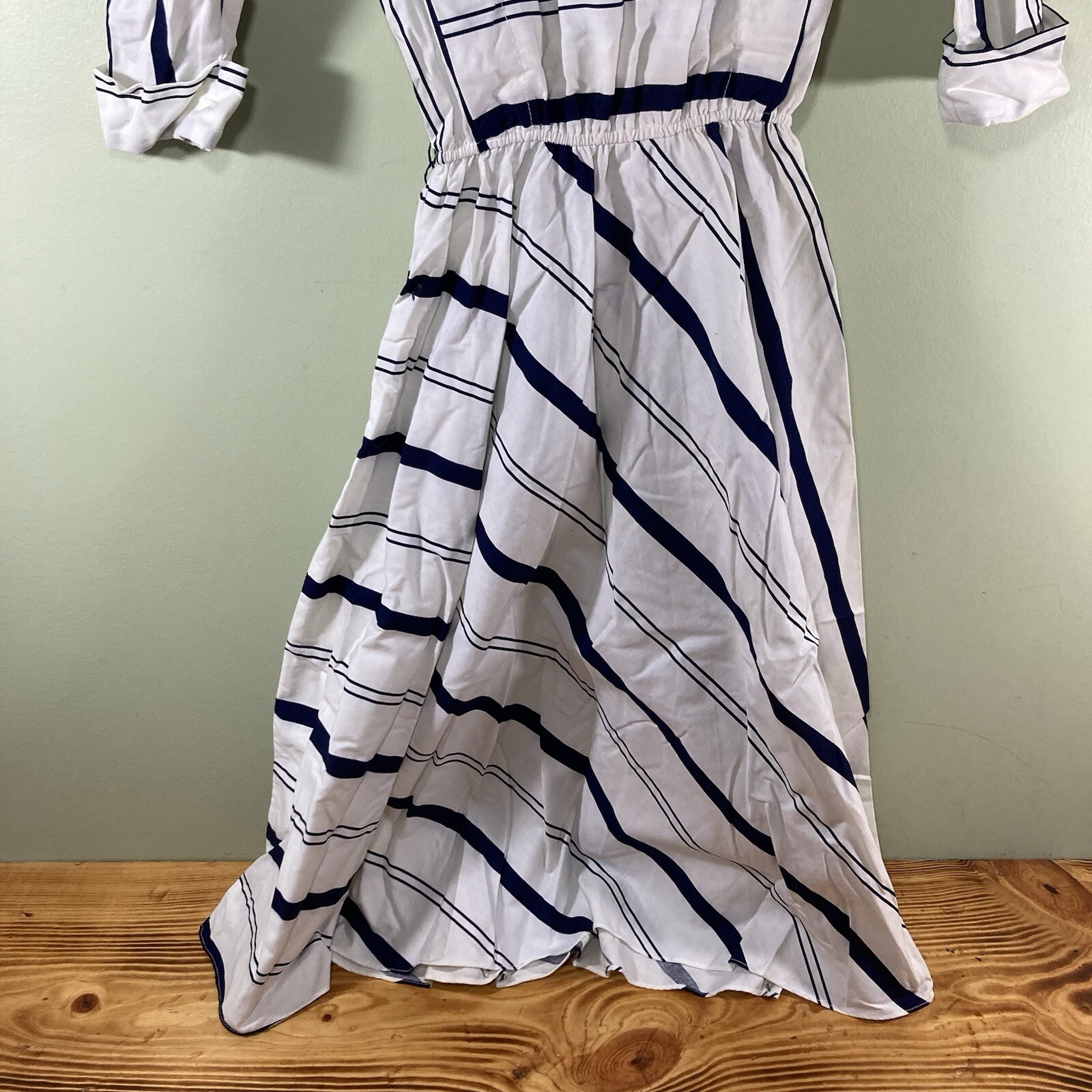 Vintage Choon California Dress 100% Cotton White w/ Stripes 3/4 Sleeve Size 7/8