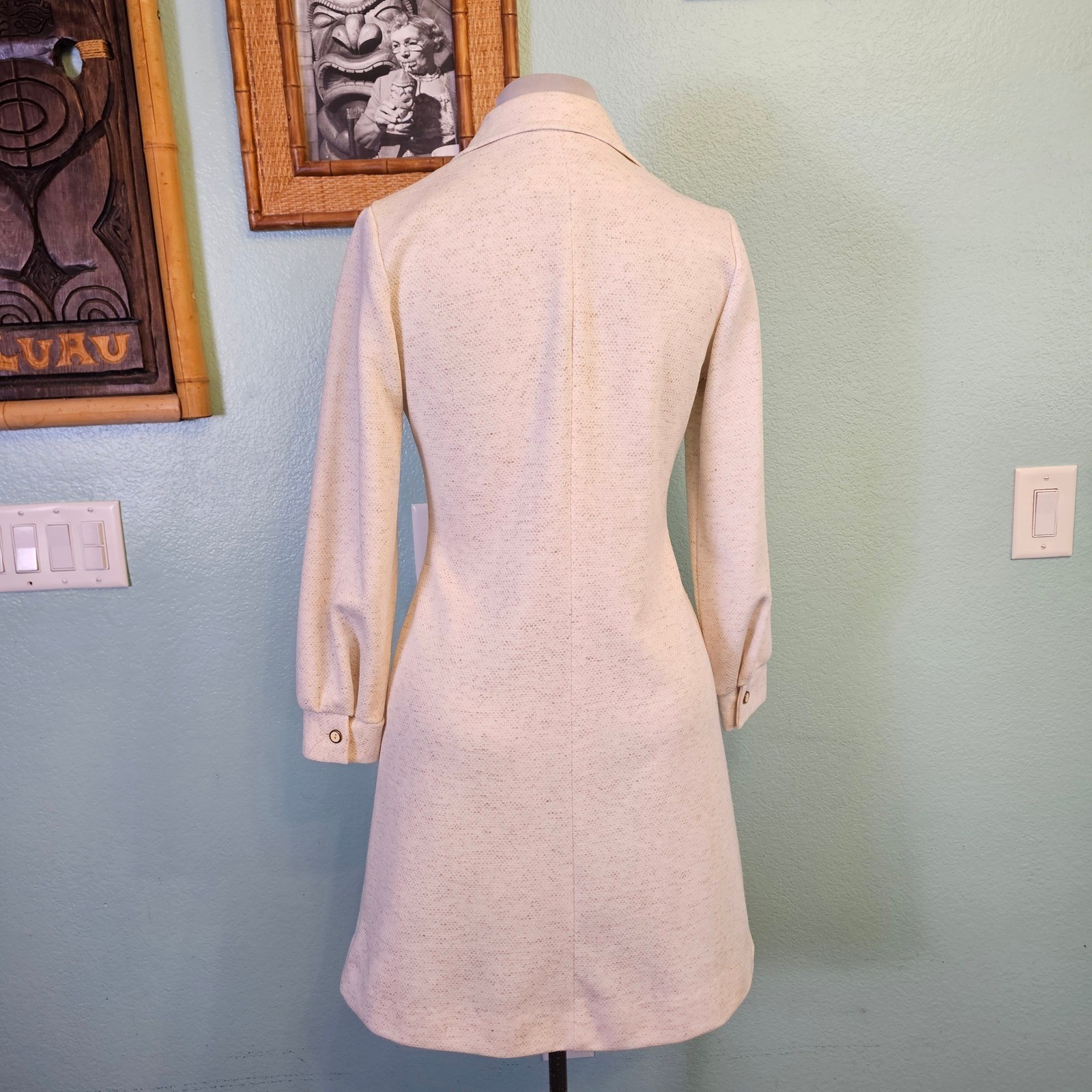 Vintage 70s Sears Double Knit Polyester Shirt Dress Dagger Collar Size M USA Mod