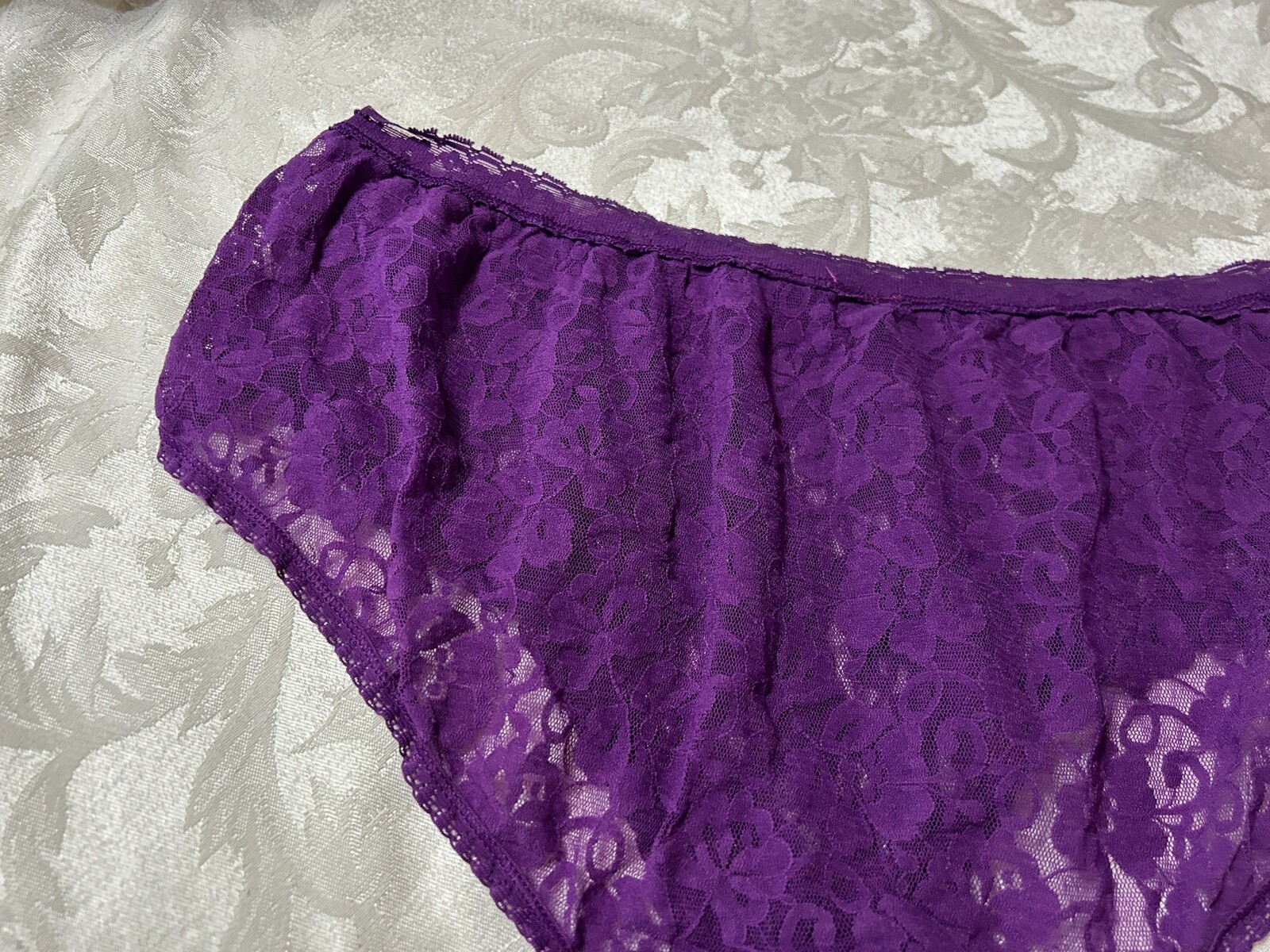 Vtg Unbranded 13J001X Beautiful Sheer Floral Stretch Lace 2X Plum Panties #60
