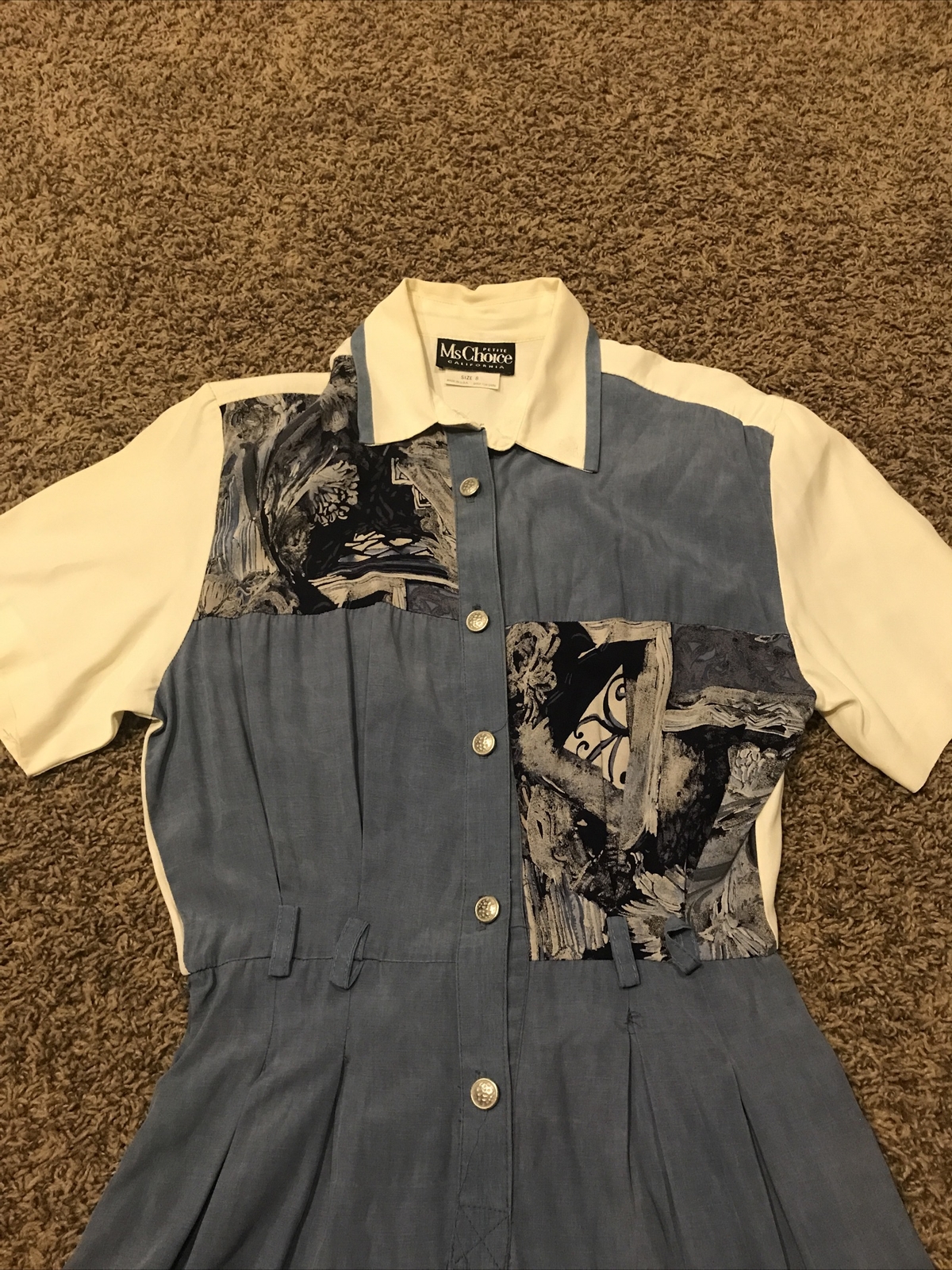 Ms Choice Women Dress 8P Floral Blue Long Romper Short Sleeve VTG B22