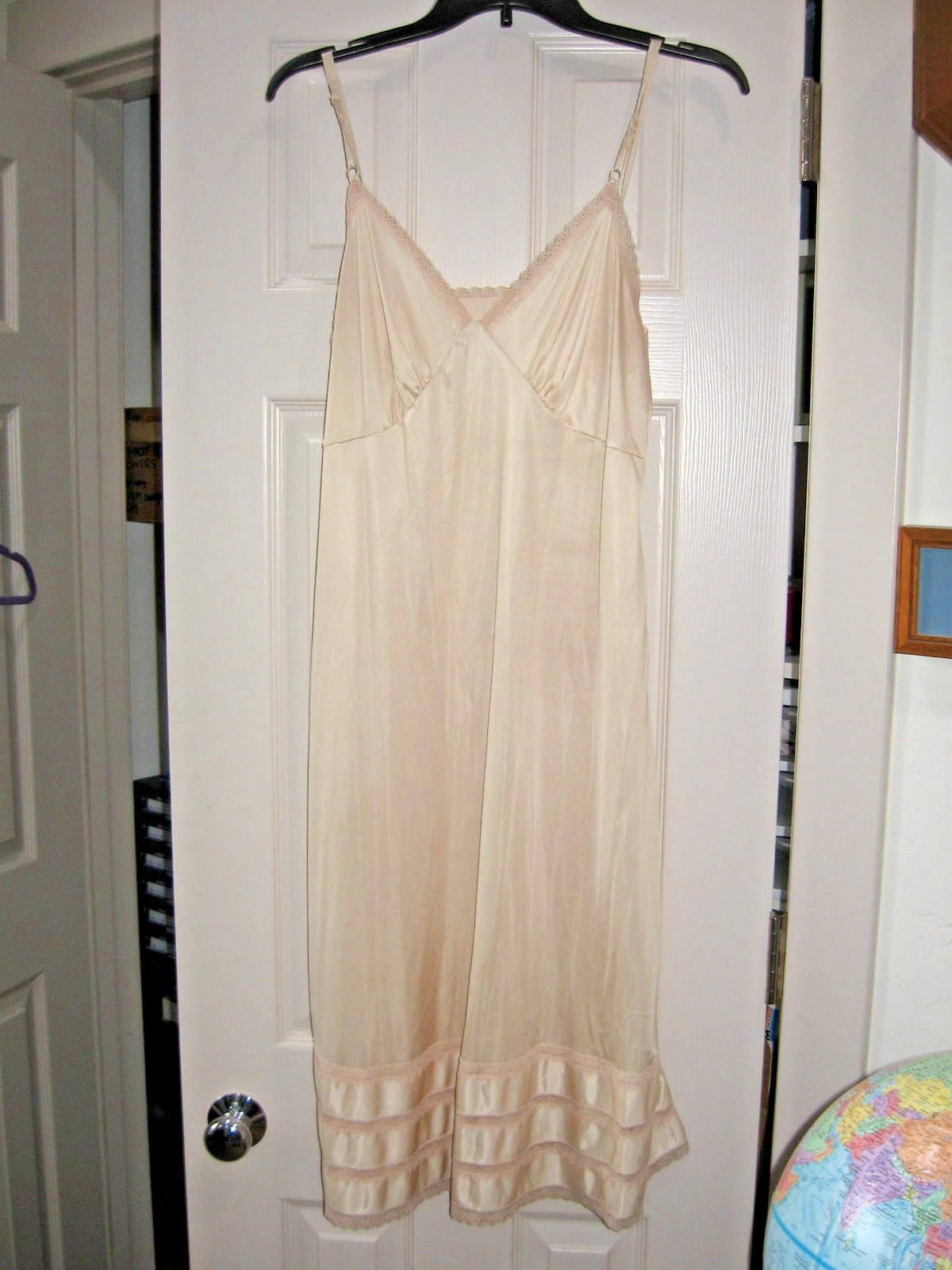 VTG Sears Full Slip Size 38 Nude Beige Nylon Cut Away Lace Trim to Shorten