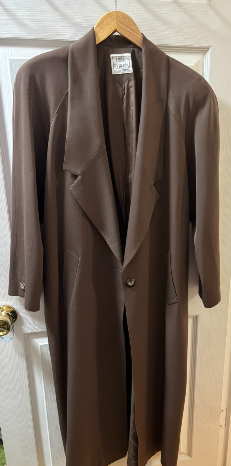 Vintage Linda Richards Wool Medium Brown Duster Trench USA Size 8