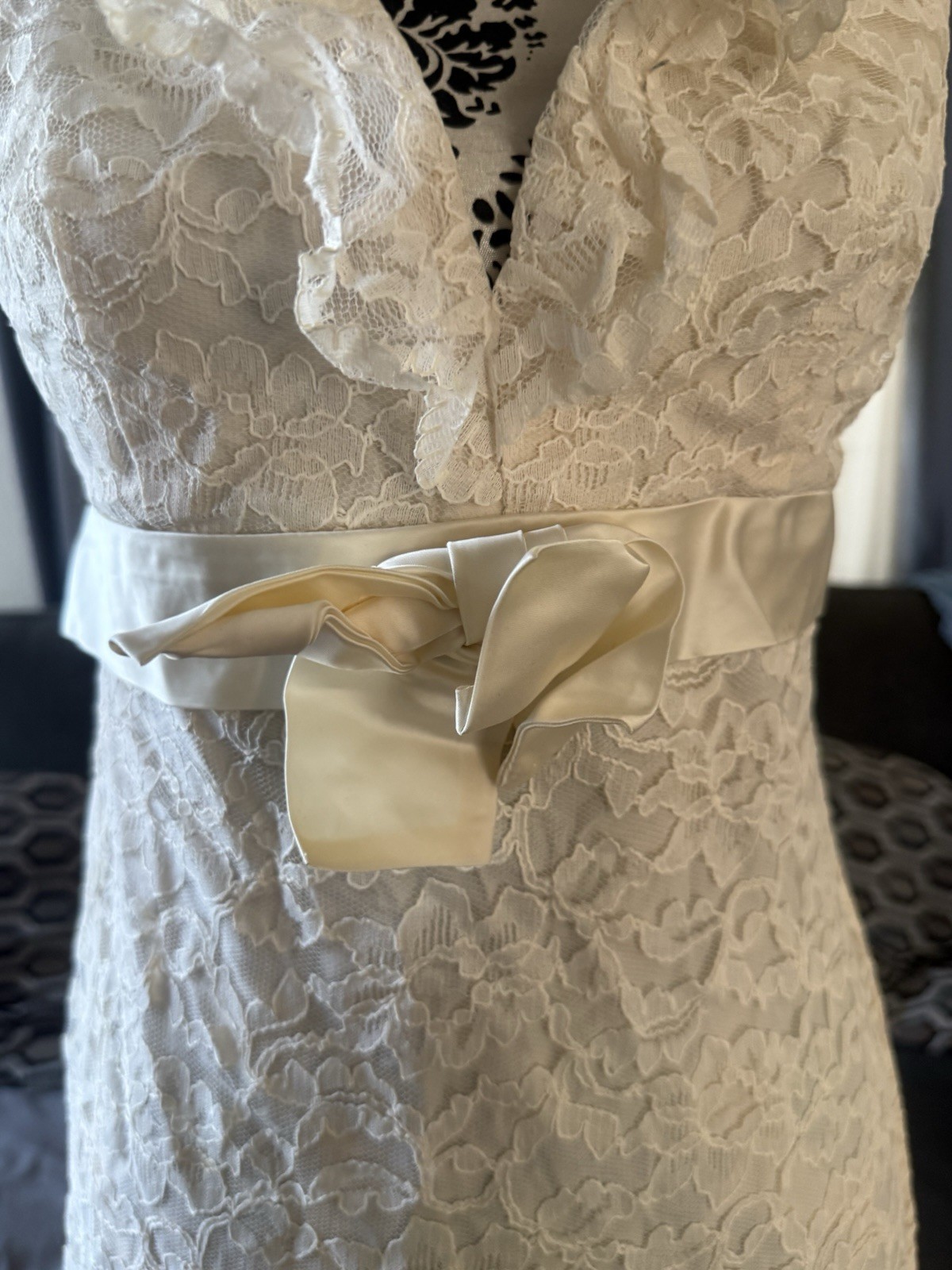 Vintage 1960’s Ivory Lace Hippie Wedding GoGo tunic Mini Dress M