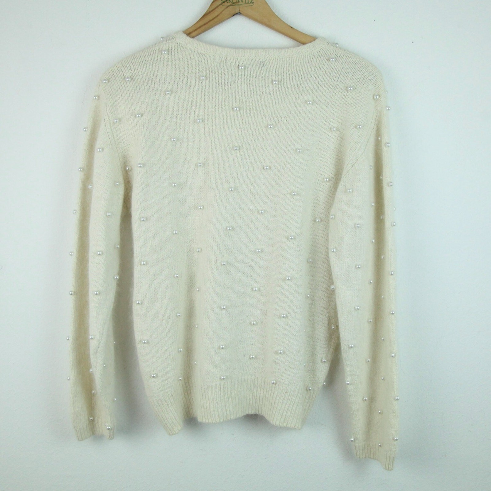 Vintage Medium Sweater Pearl Beaded Cream Angora Silk Coquette Girly Old Money