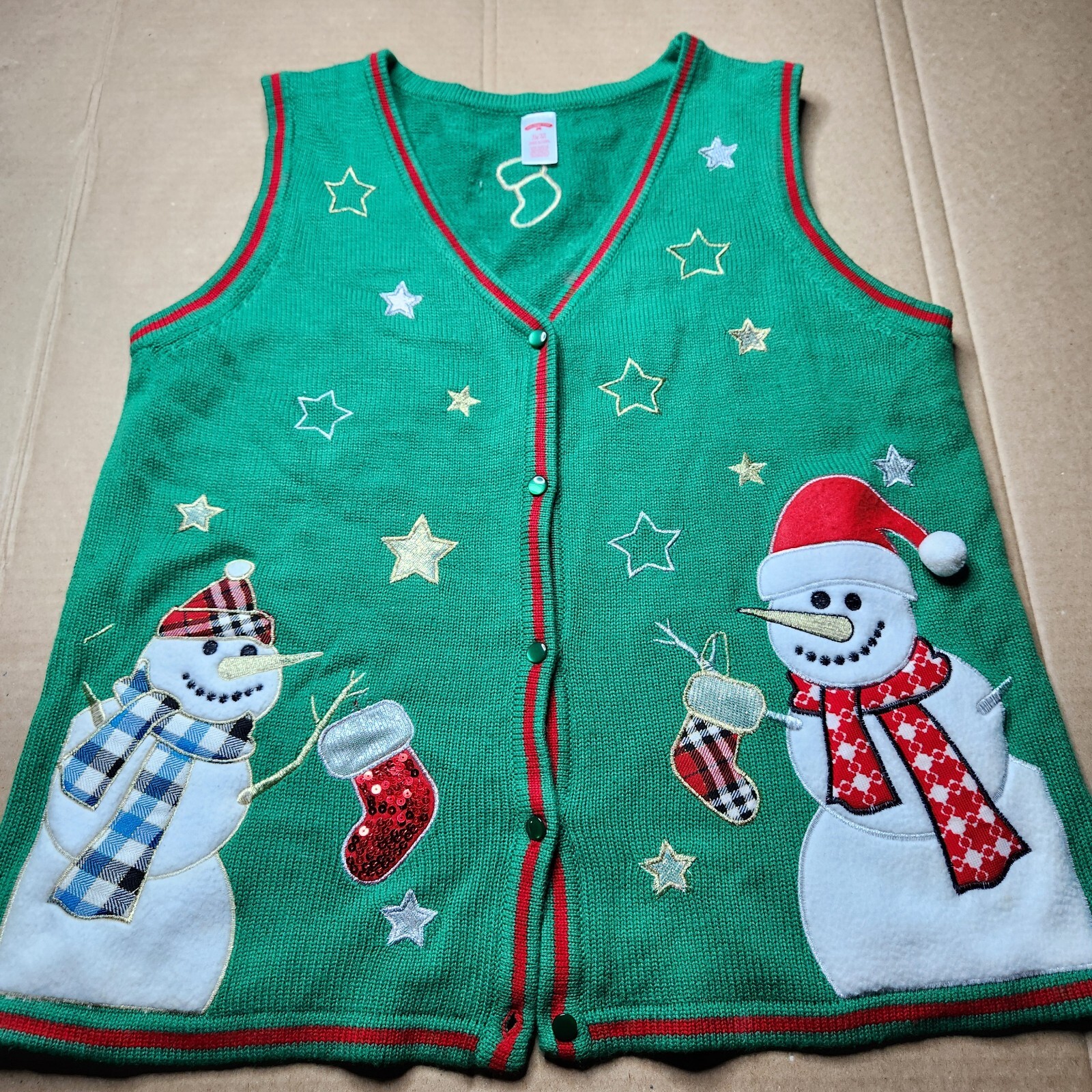Christmas Sweater Vest Womens XL Holiday Time Snowman