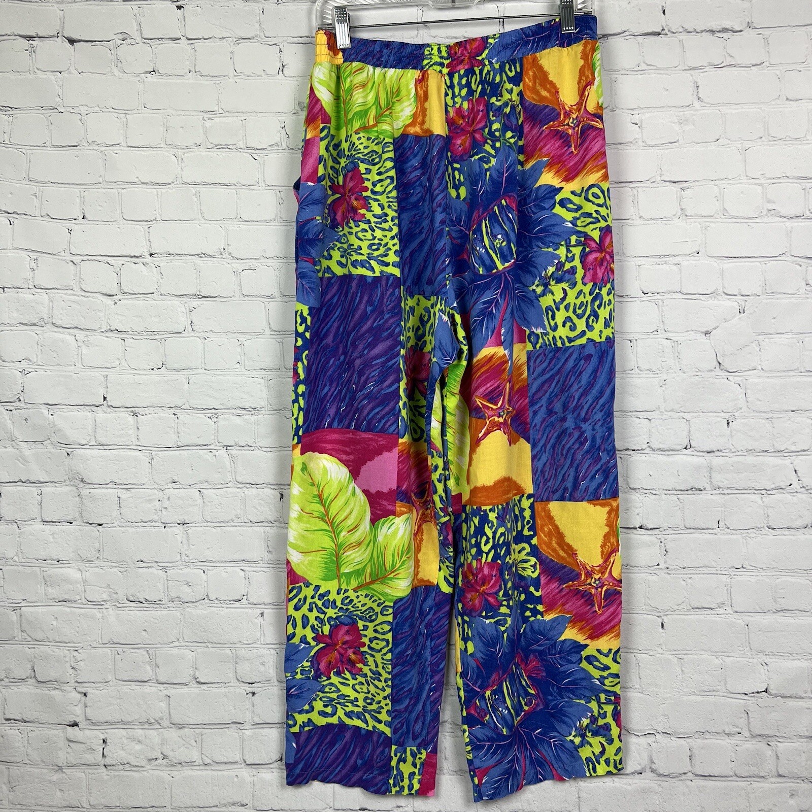Vintage Sea Suns Neon Bright Floral Tropical Leopard Beach Pants & Top Set XL