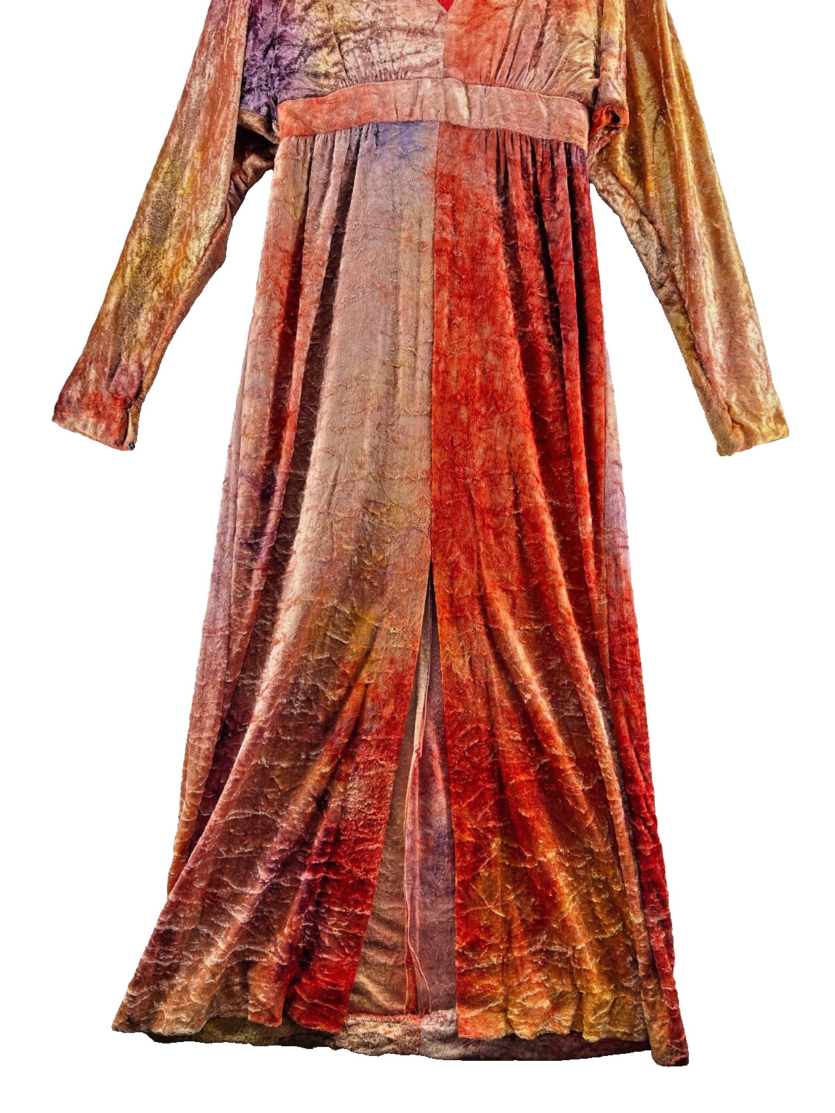1970s Maxi Dress Vintage Disco Crushed Velvet Velour Orange Purple Size 16 Tag
