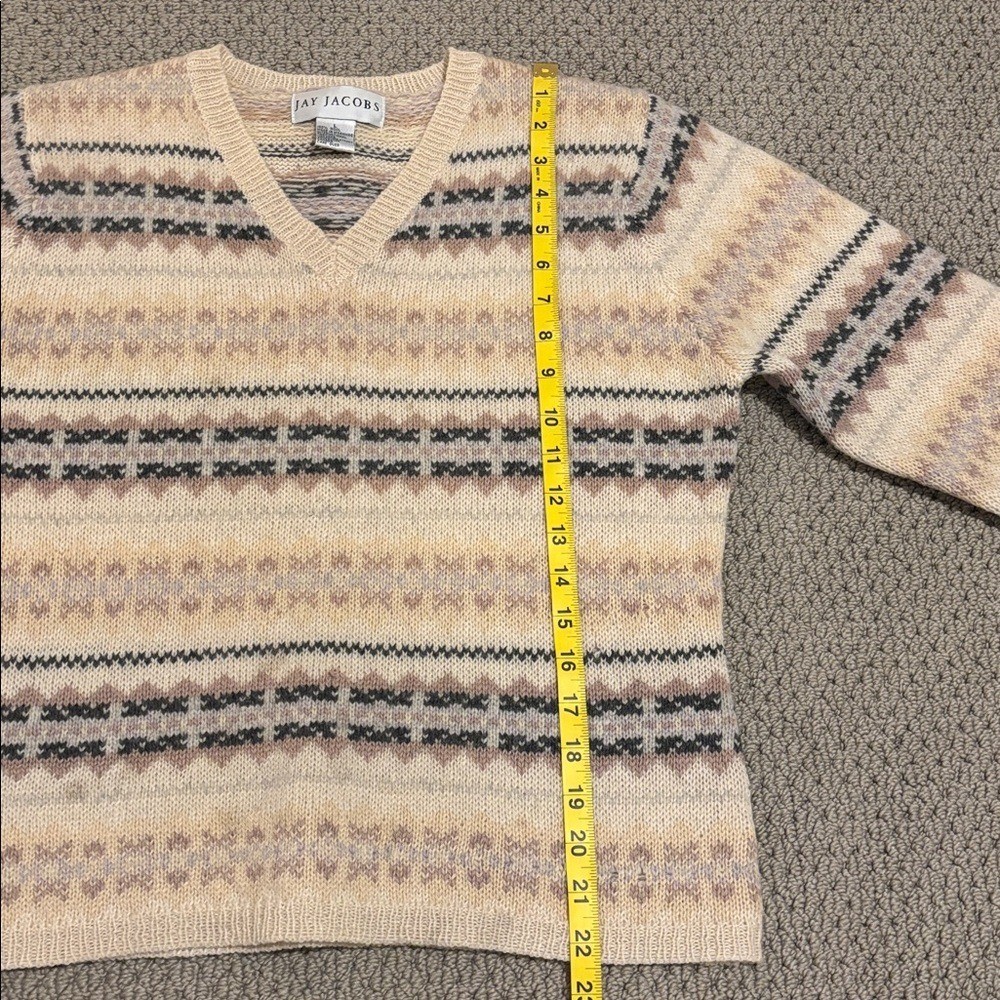 Y2K 90s Nordic Style 100% Wool Striped V-Neck Long Sleeve Sweater Jay Jacobs