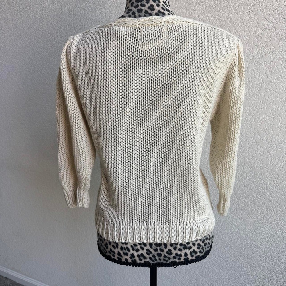 Herald House Vintage Cream ramie & cotton hand knitted 3/4 sleeves sweater