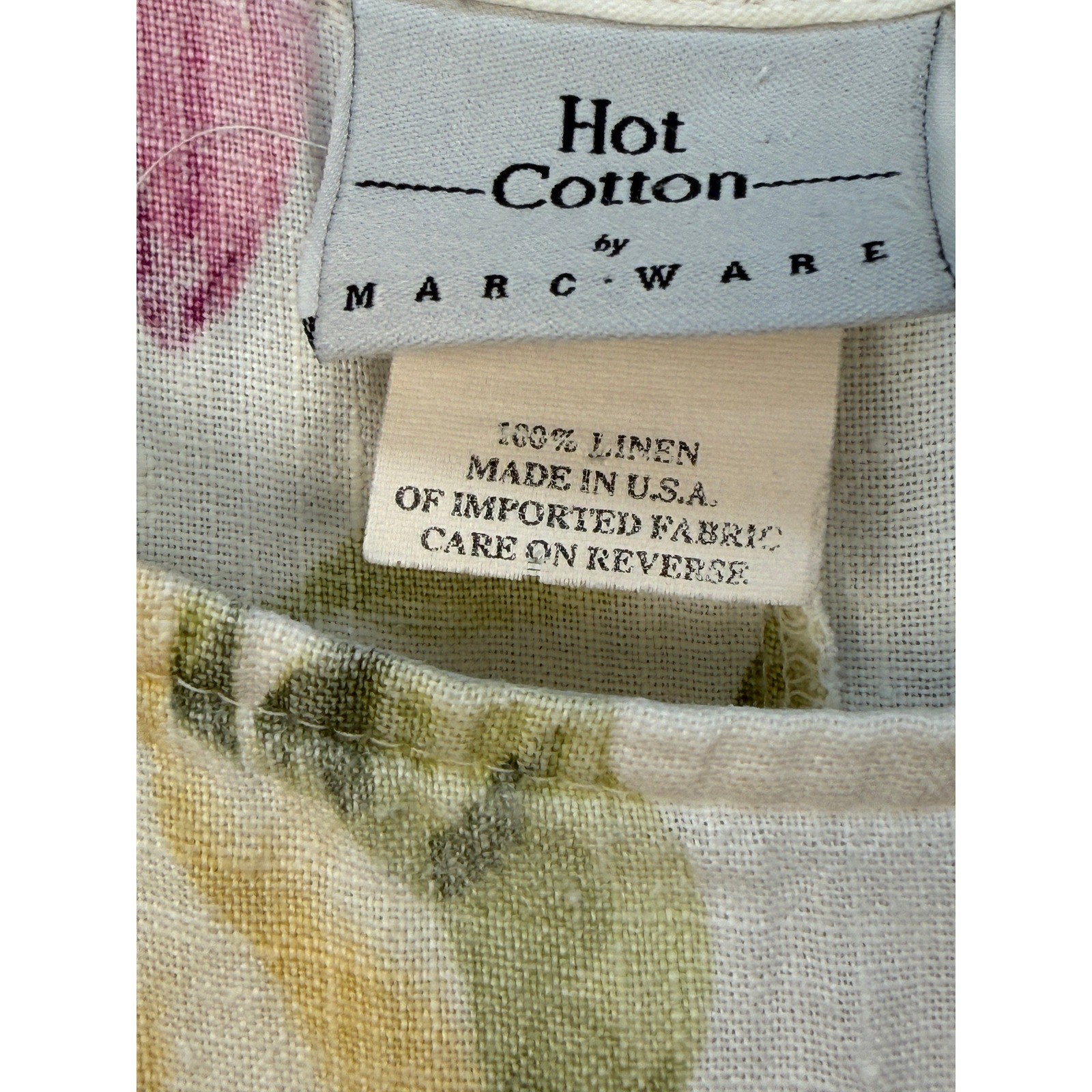 Vintage Hot Cotton Marc Ware Linen Floral Maxi Dress XL Cottagecore Prairie USA