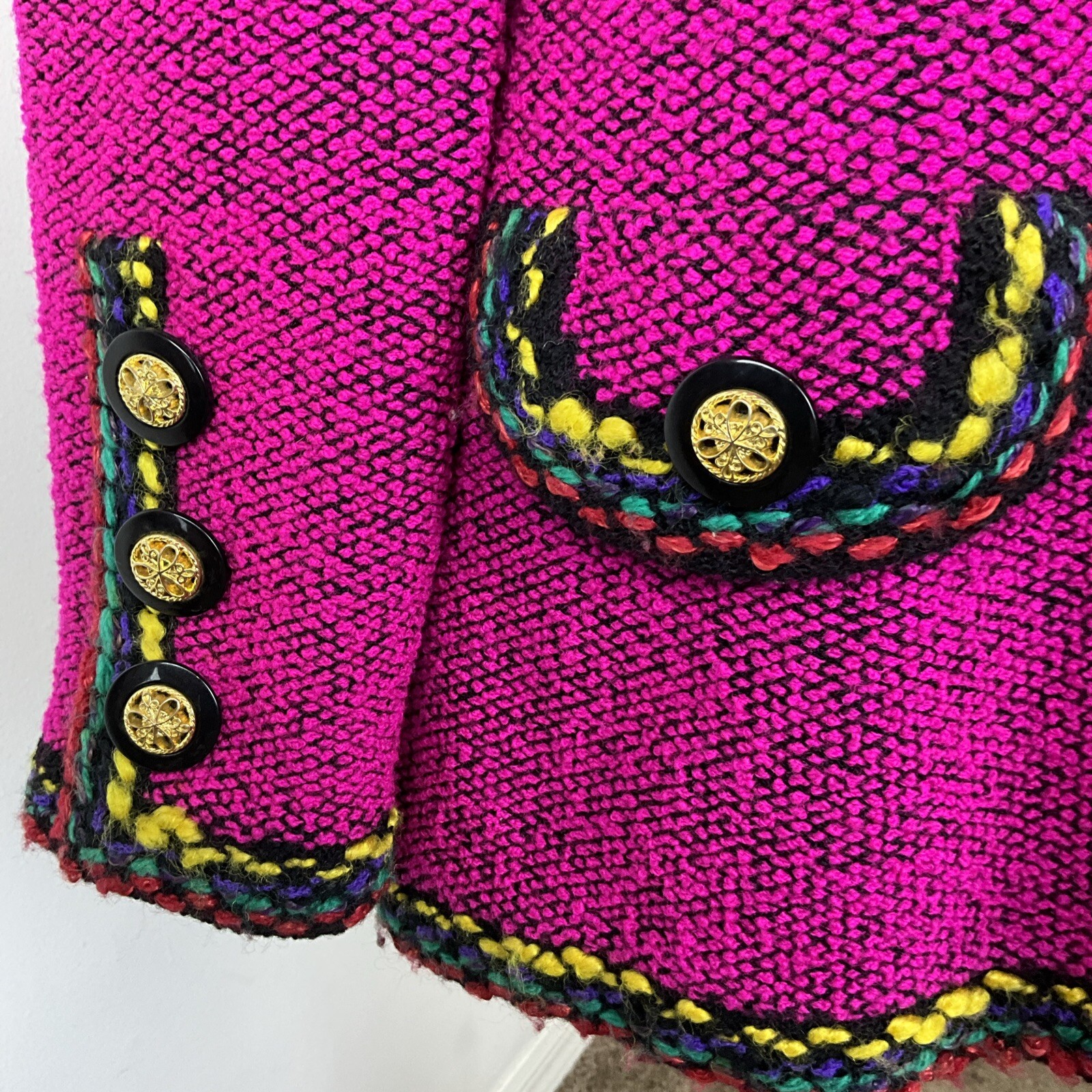 Vintage Raspberry Wool Women’s Blazer Jacket Coat Gold Button Accents