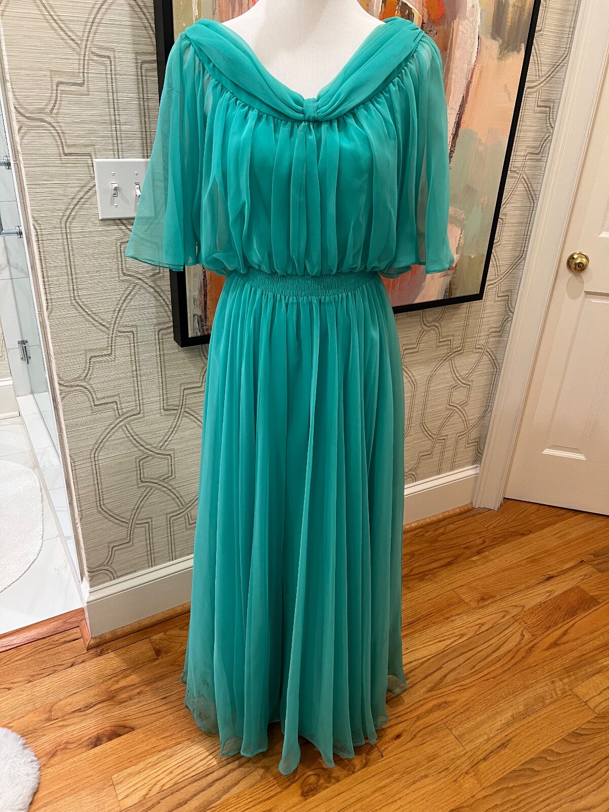 Vintage Don Luis De Espana Turquoise Chiffon Gown