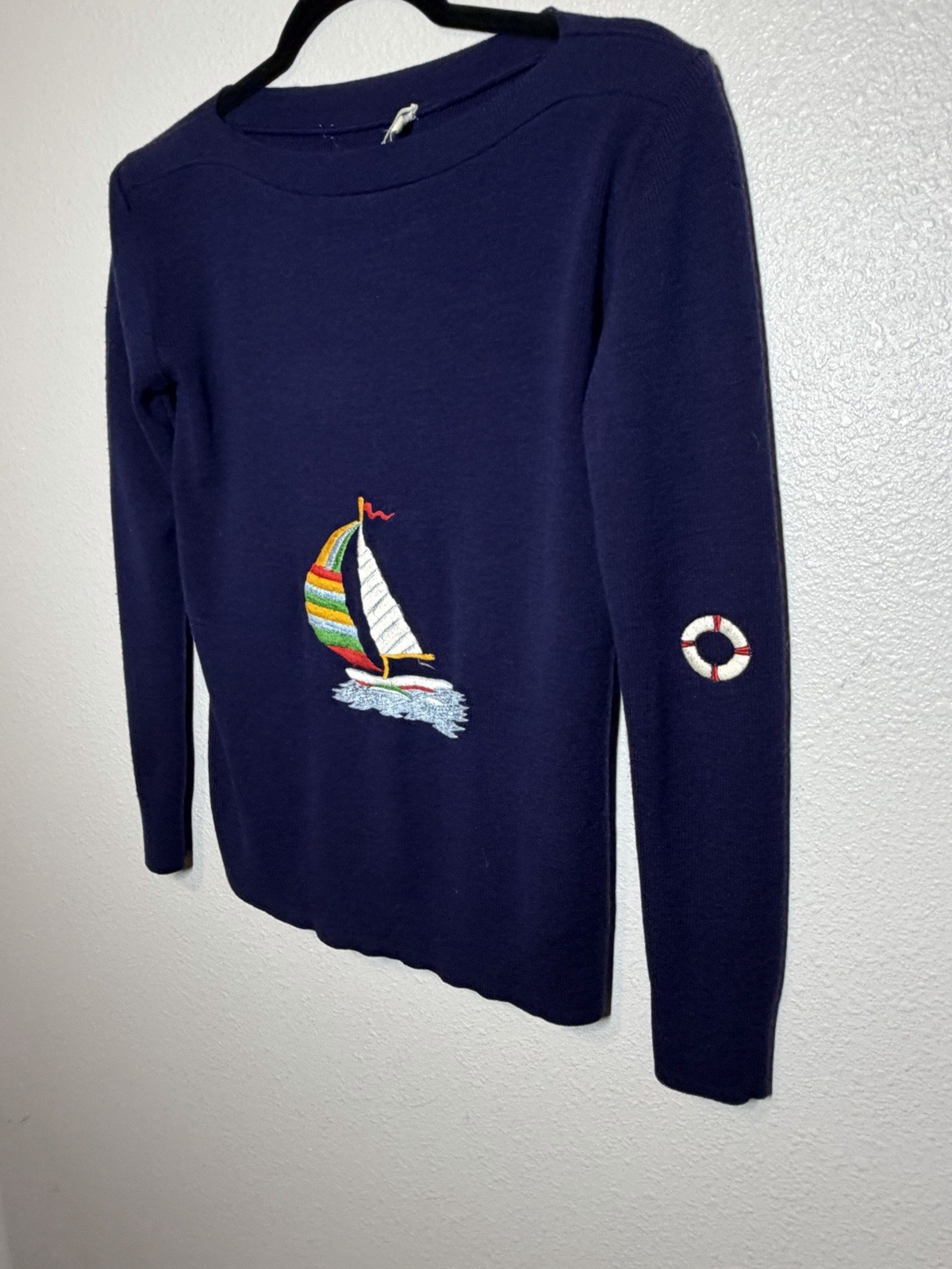 VTG LEROY KNITWEAR NAUTICAL SWEATER SAILBOAT ANCHOR ACRYLIC Sailor SMALL MEDIUM
