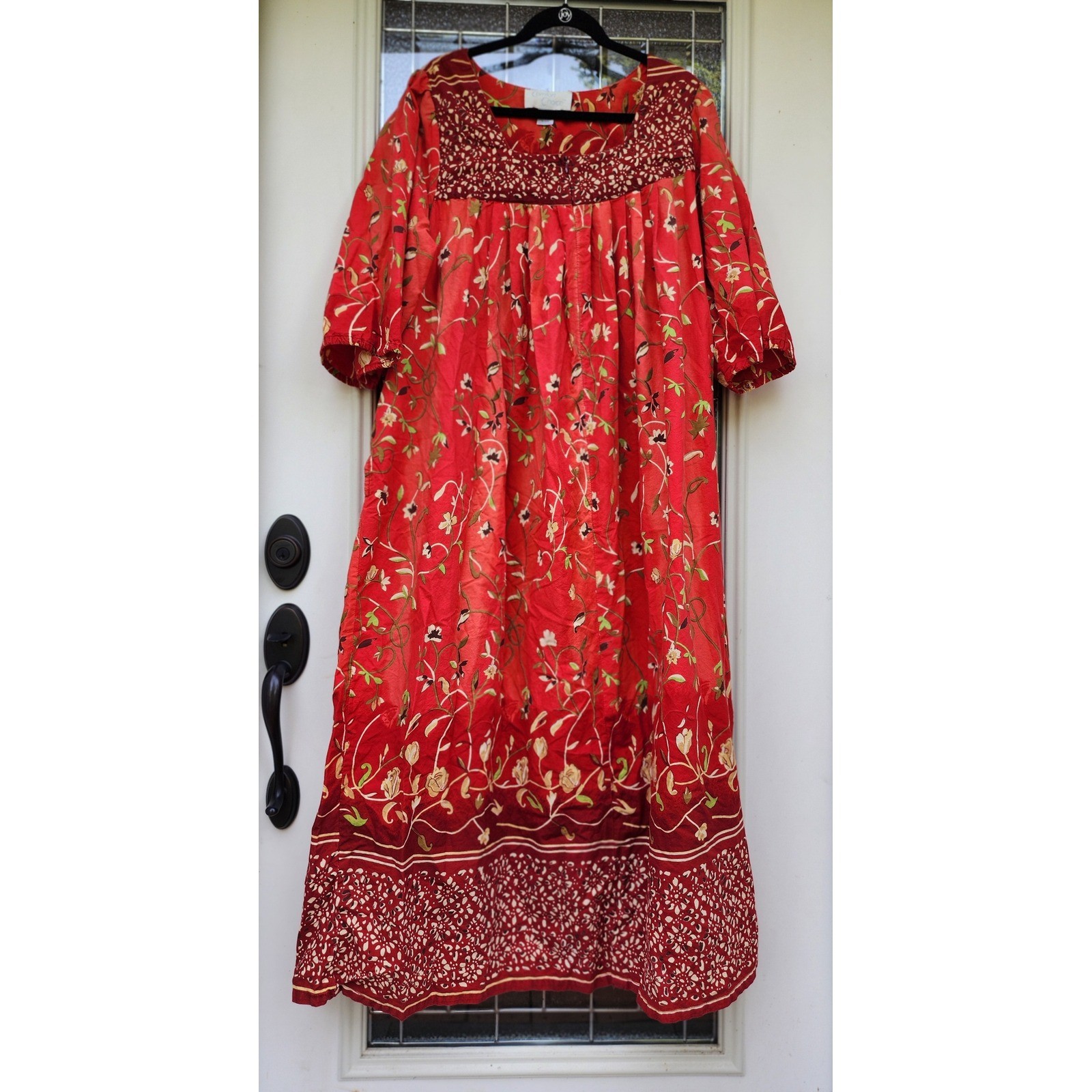 Vintage Comfort Choice 100% Cotton 1X Red Mumu House Shift Dress Boho Retro XXL