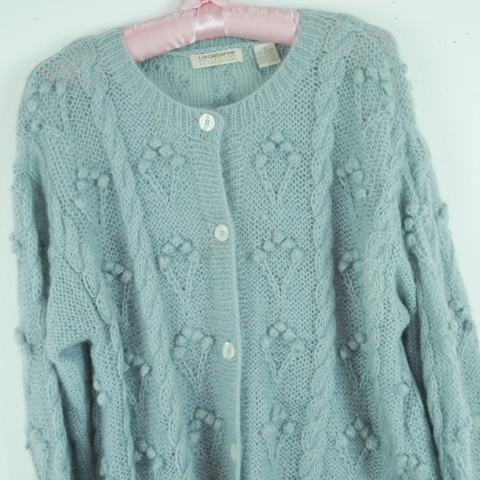 Vintage M Cardigan Mohair Blend Bobble Cottagecore 90s Pastel Blue Oversized