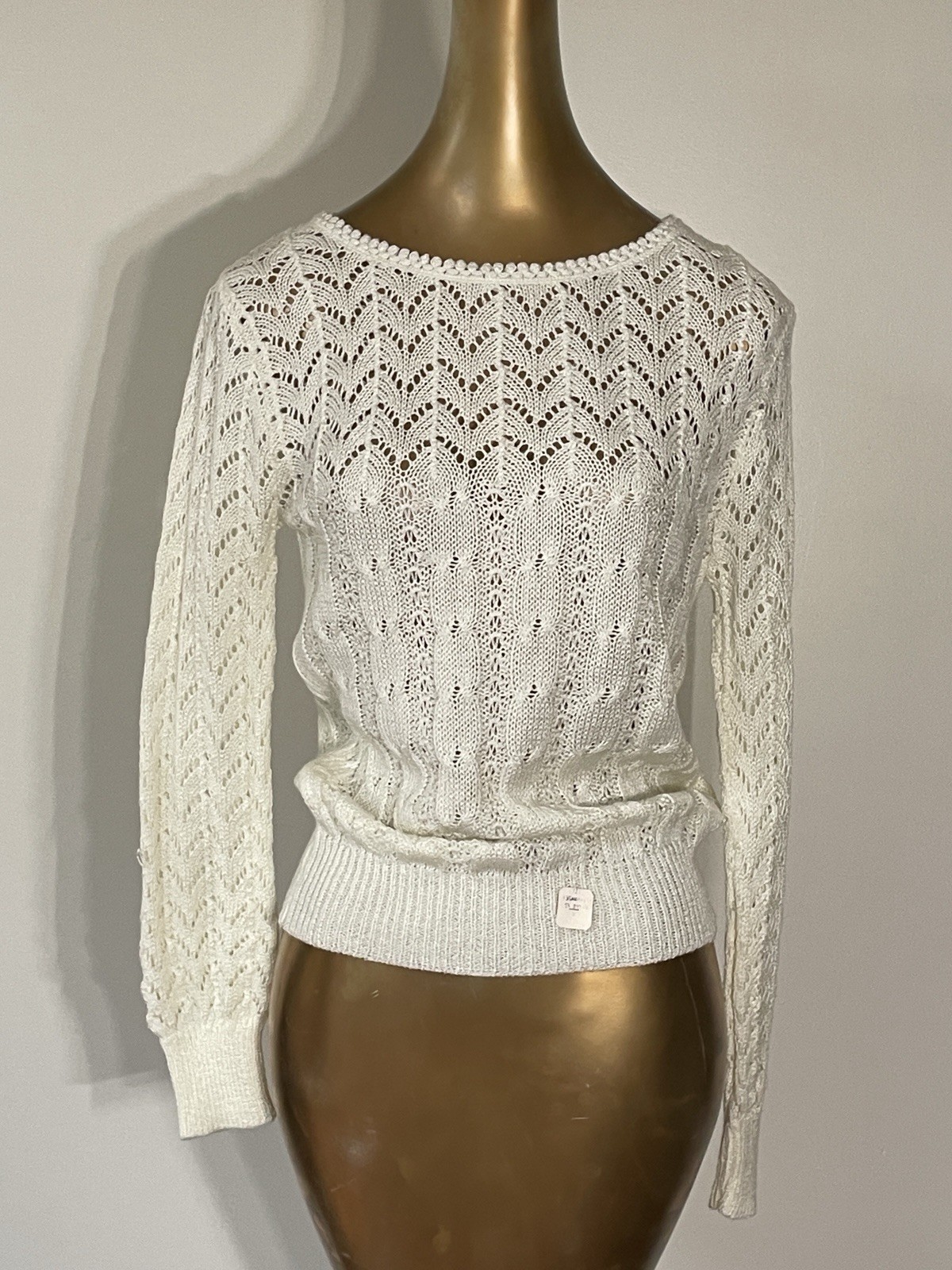 Vintage 80s NWT Cuddle Knit White Hollow-out Lightweight Sweater