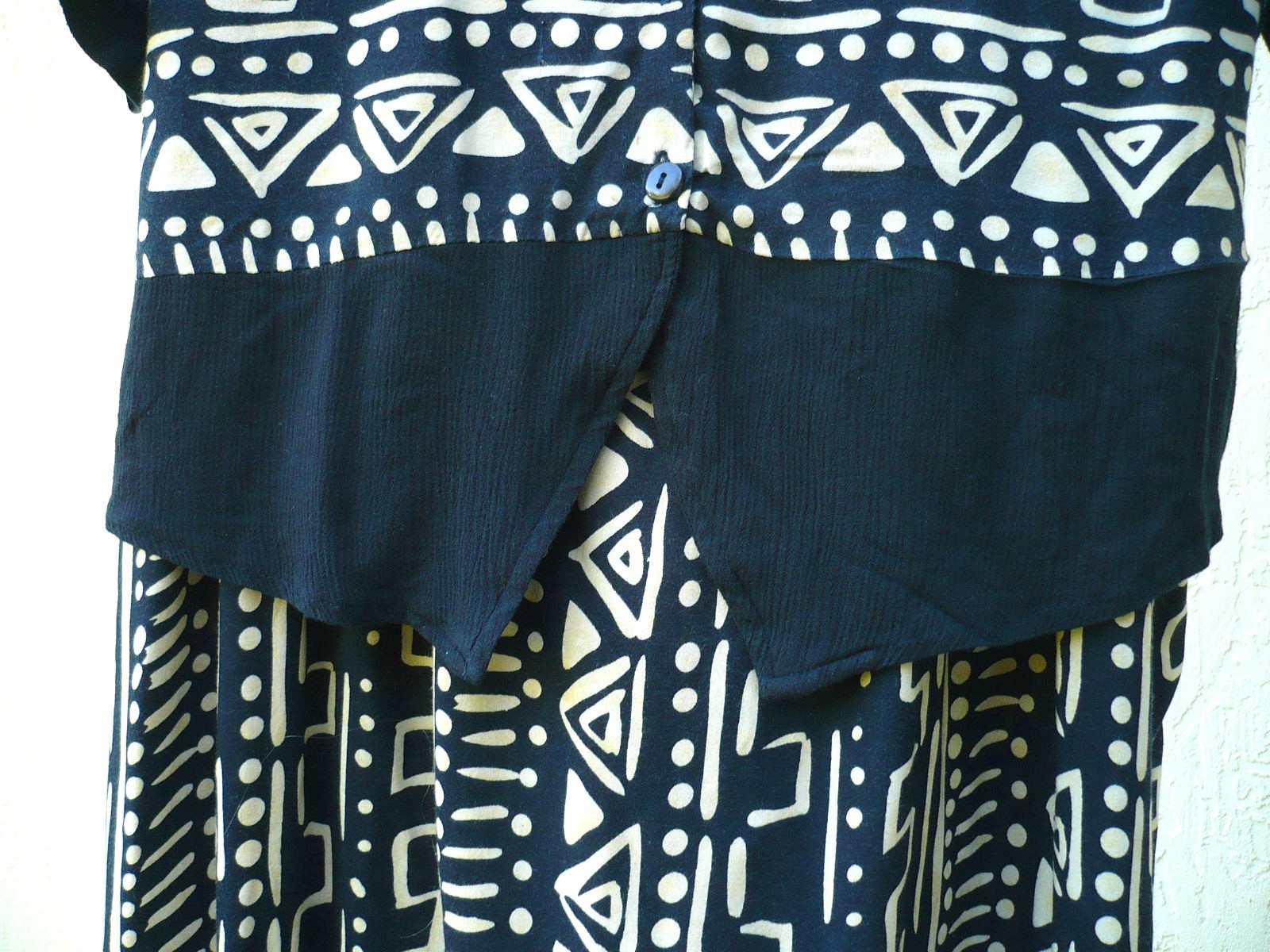 VTG 90S GAUZY RAYON SZ L XL 1X BLACK OFF WHITE ETHNIC GEOMETRIC VEST DRESS WOMEN