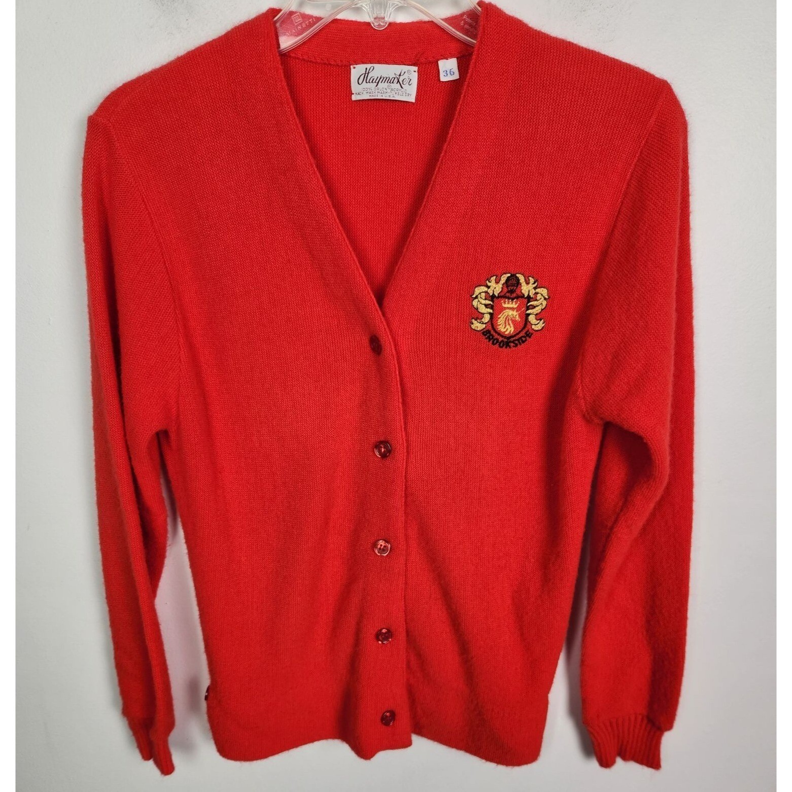 Vtg. Haymaker Women’s Sz. S/36 Red Button Up Brookside Crest Cardigan