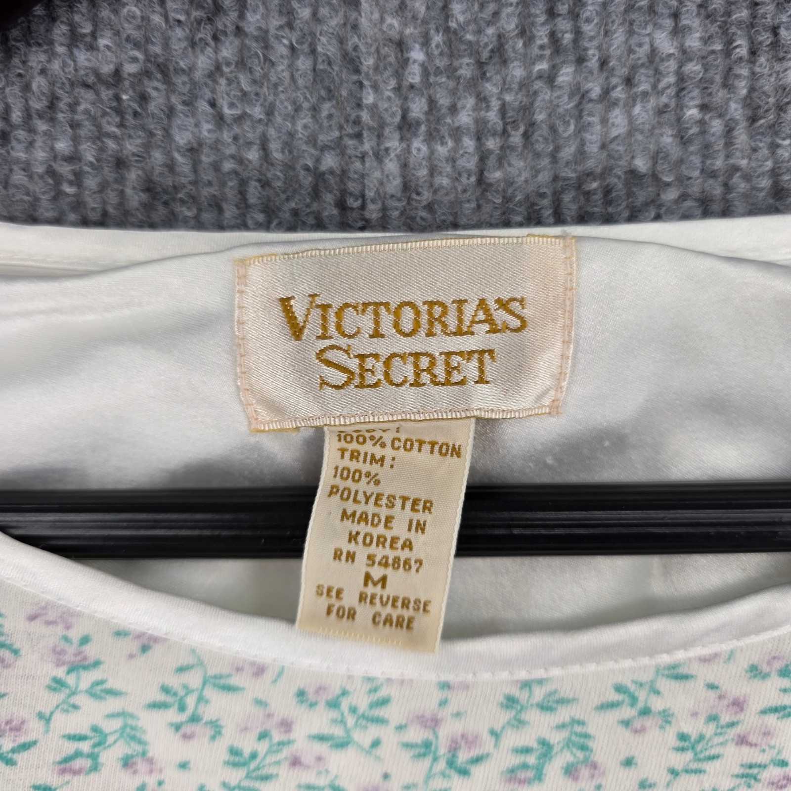 Vintage Victorias Secret Gold Label Floral Pajama Top Cotton Green White Medium