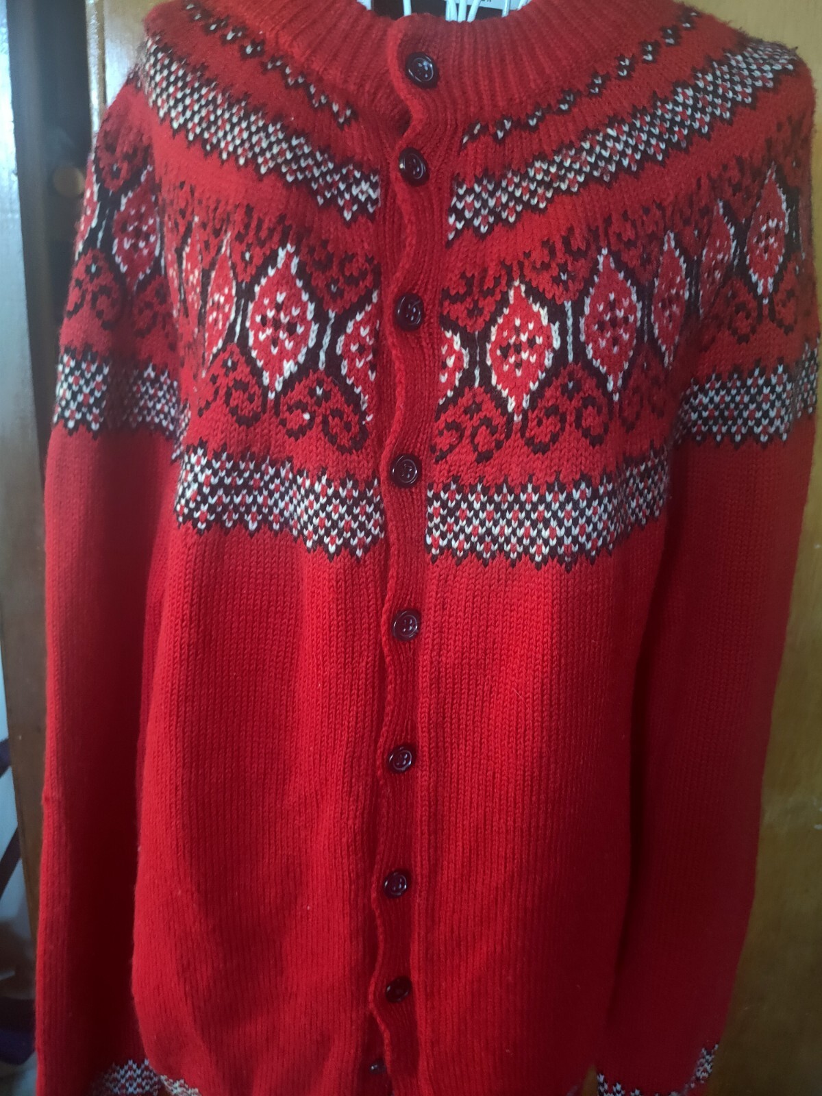 Denmark Made Vintage Cardigan Jumper Hand Knit Paul Mage Fair Isle 60’s, 90 cm