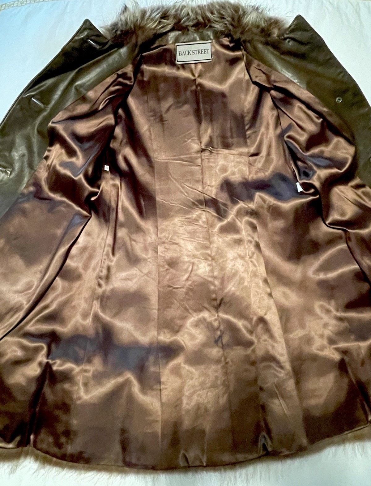 Vintage Brown Leather & Genuine Fur Swing Trench Coat Boho Bonnie Cashin Style