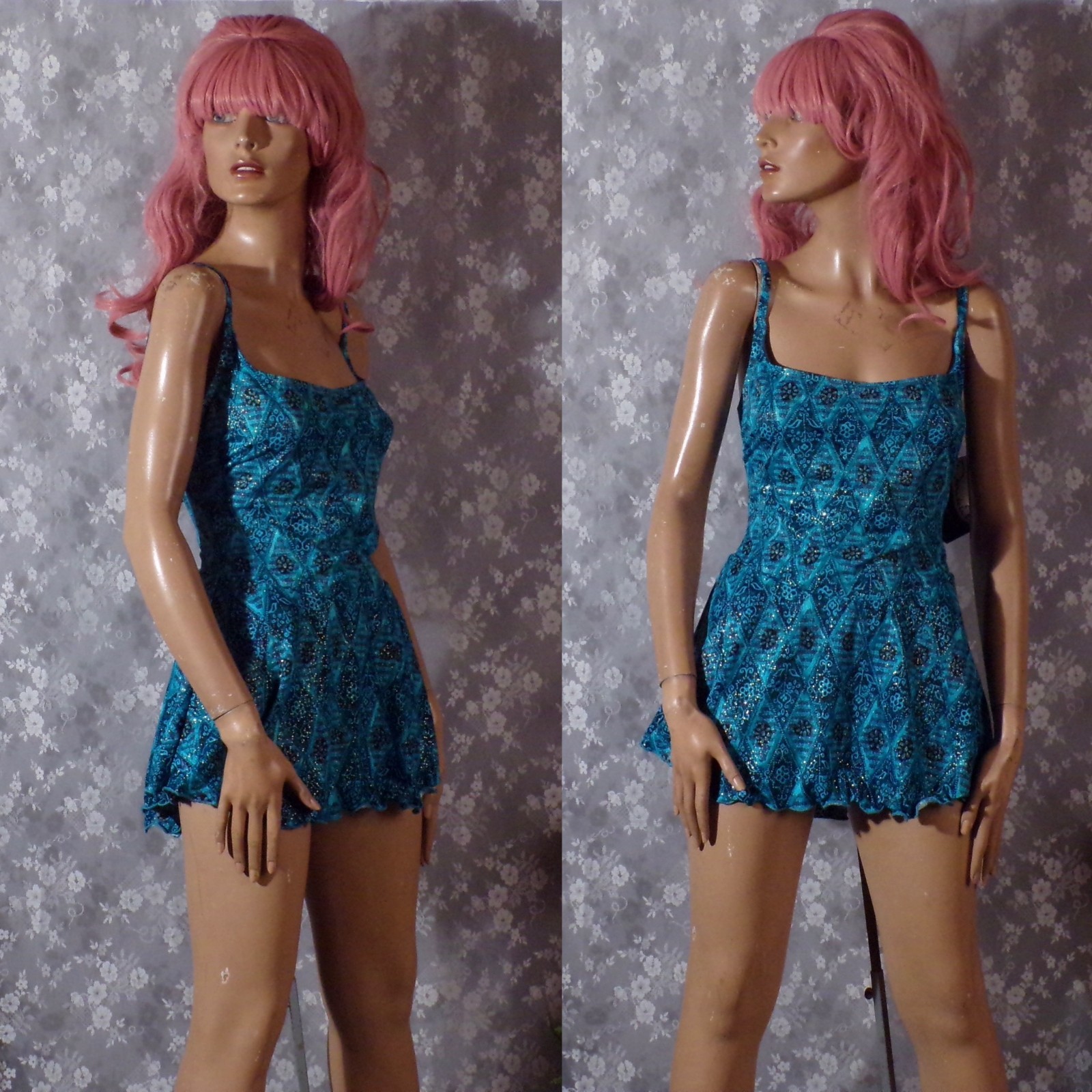 Vintage Oscar De La Renta One Piece Skirted Swimsuit Size Medium 1990s 90s Blue