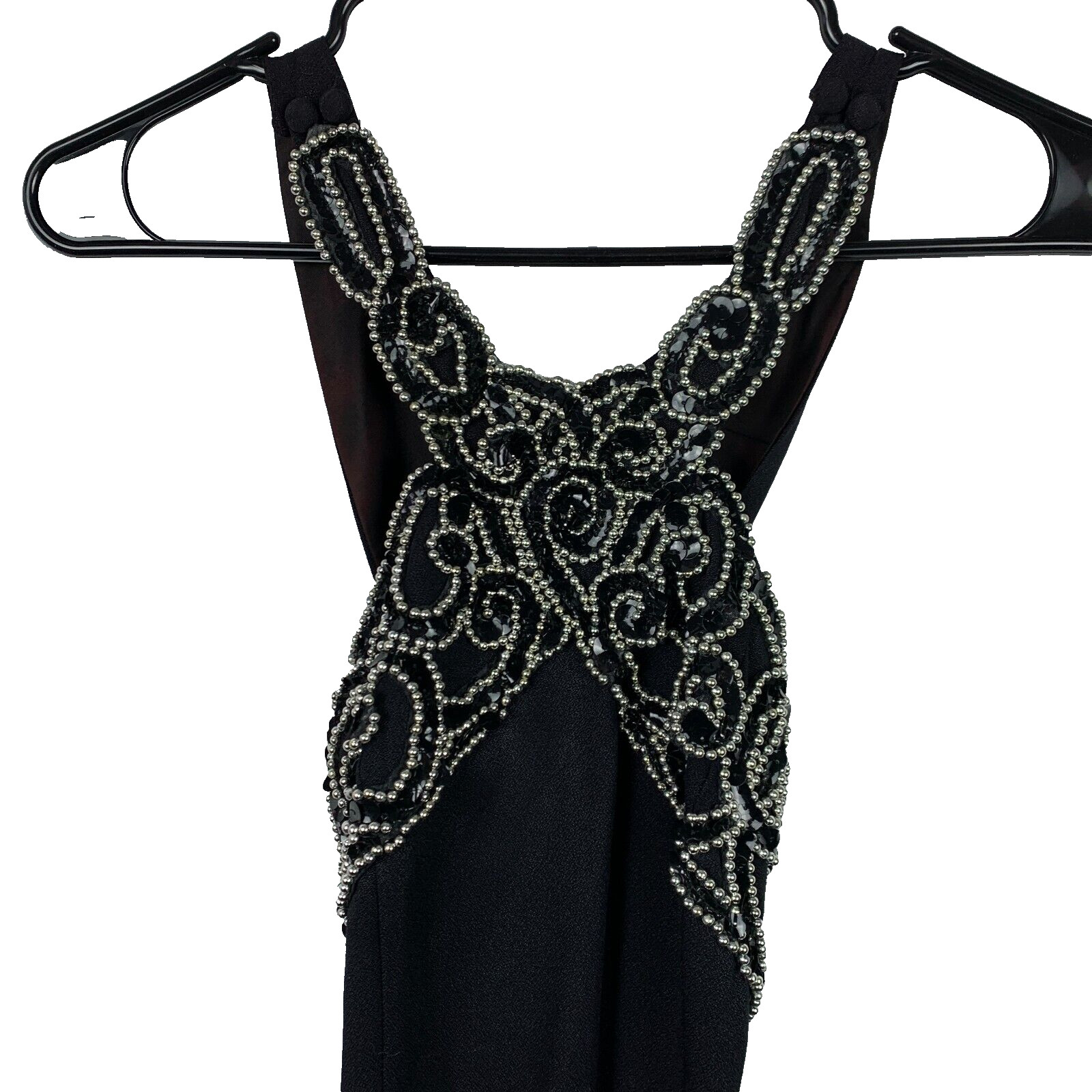 Vintage 90s Blondie & Me Black Bling Side Slit Long Formal Prom Dress 3/4