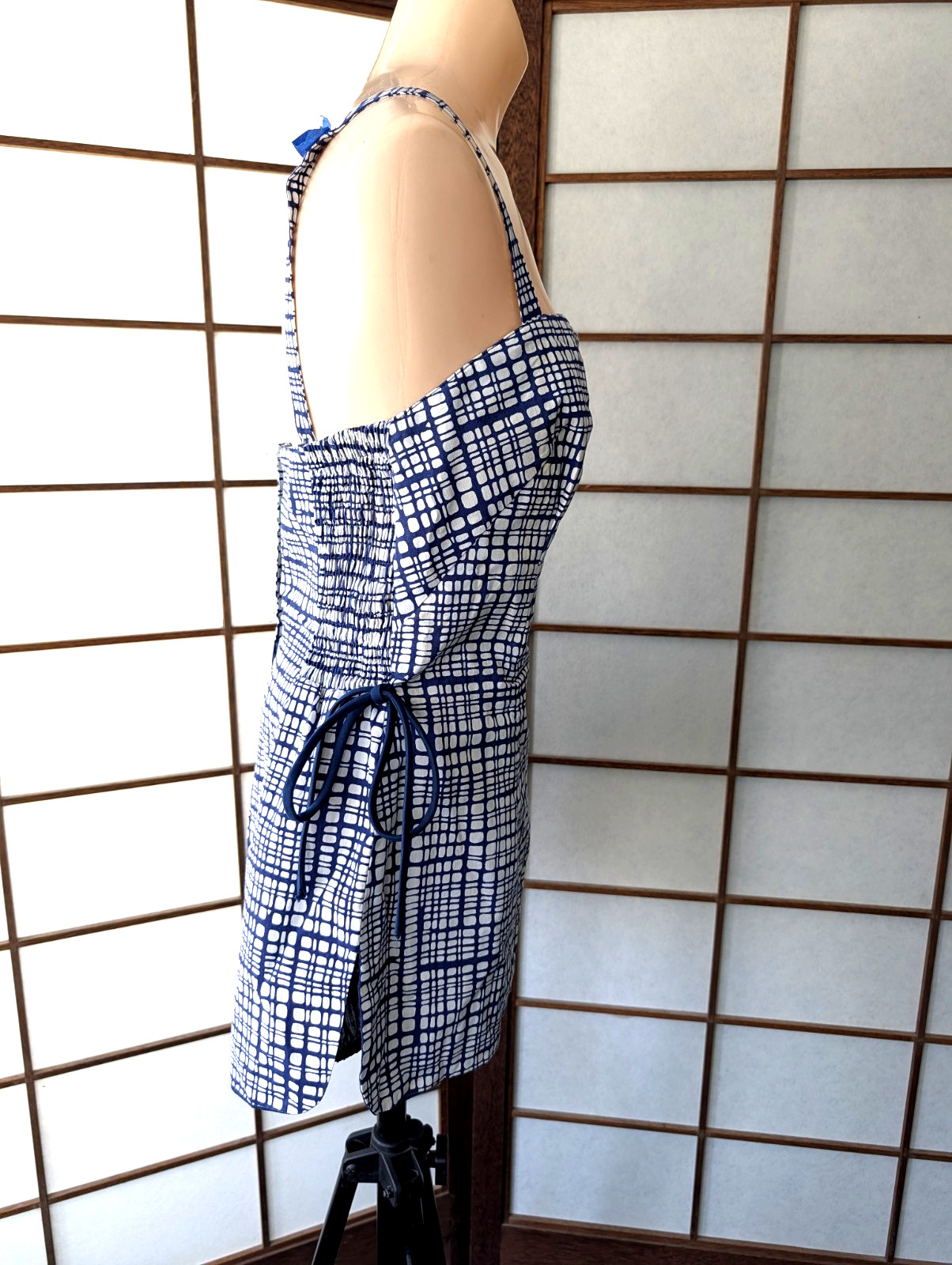 Gabor NY 1960s Vintage Blue White Plaid Swimsuit Playsuit Cotton Metal Zipper M