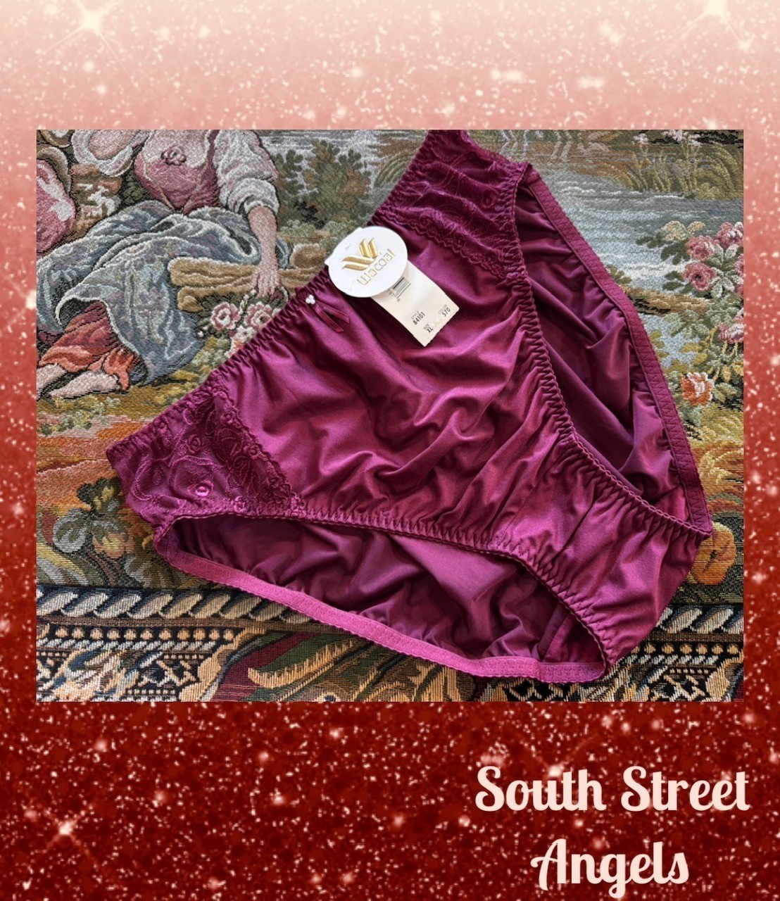 VINTAGE WACOAL 84101 MERLOT RIBBON EMBROIDERED HI-CUT BRIEF PANTIES XL