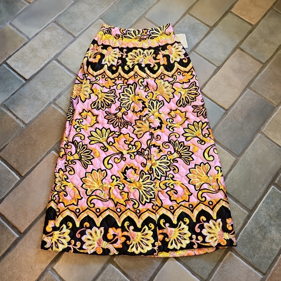 Vtg 60s Psychedelic Pink Shiny Acetate Quilted Maxi Skirt Button Down NEW W TAGS
