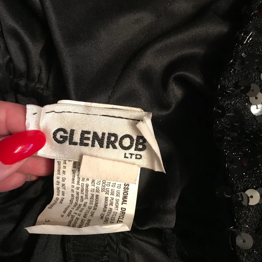 Vintage 80s Glenrob Black Sequin Off Shoulder Convertible Cocktail Dress Women’s