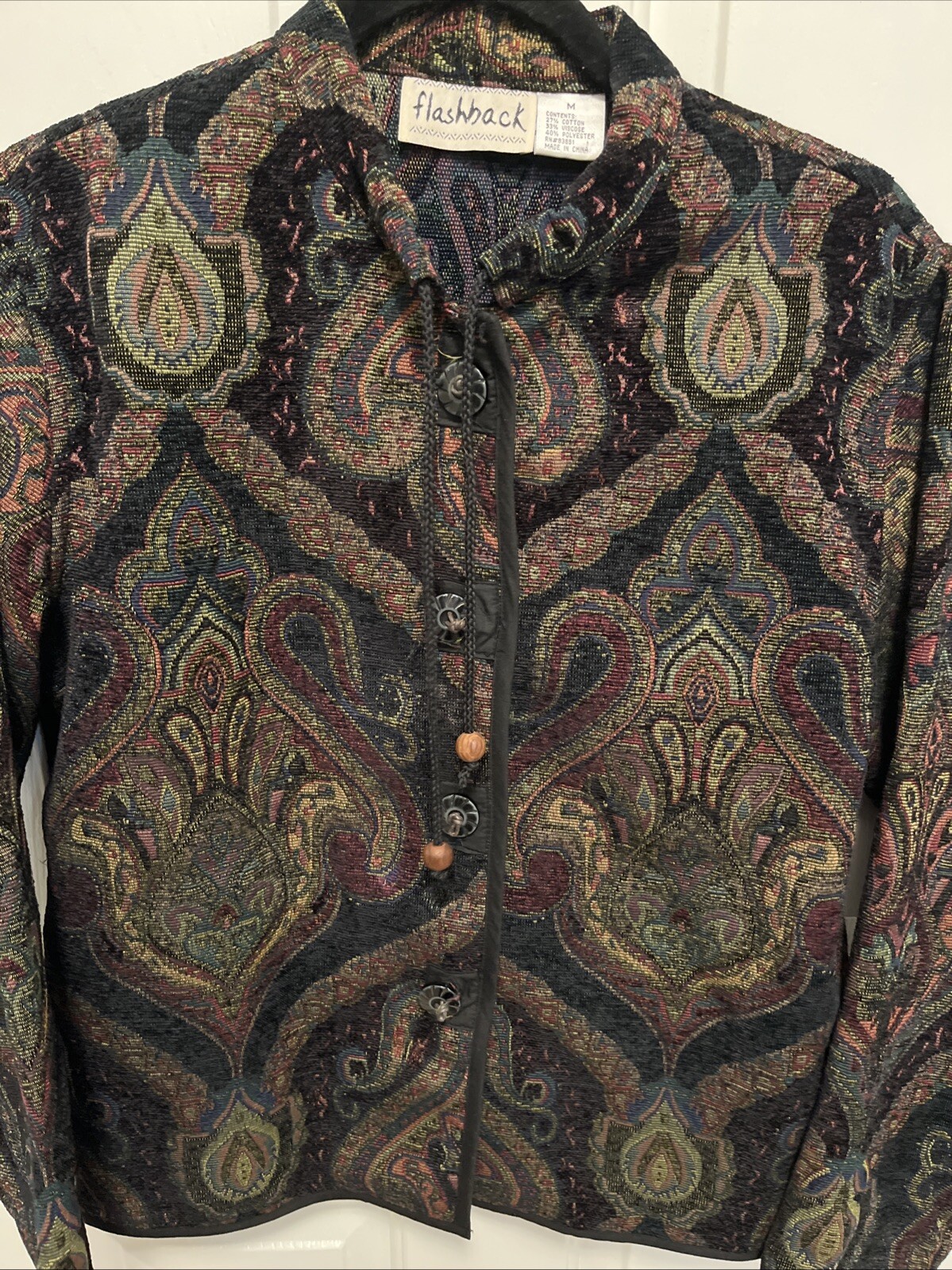 Vintage flashback Tapestry Jacket Size Medium, Tasseled Buttons