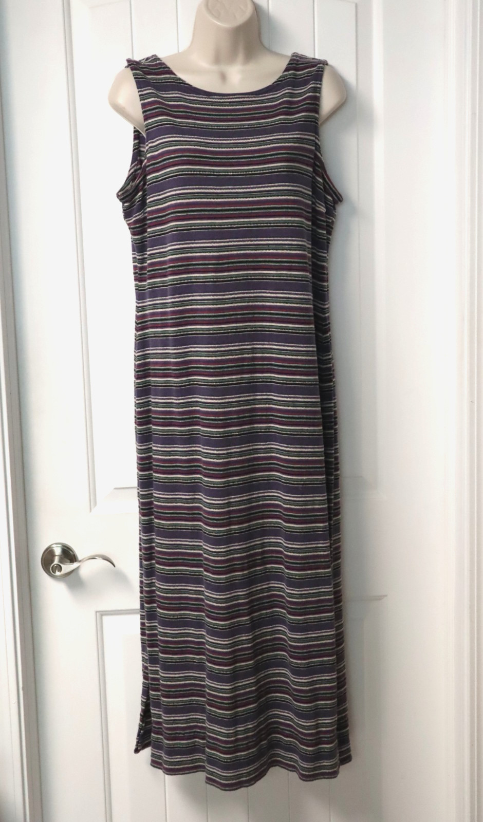 Vintage 1980s Embassy Row Sportswear sleeveless multicolor striped long dress L