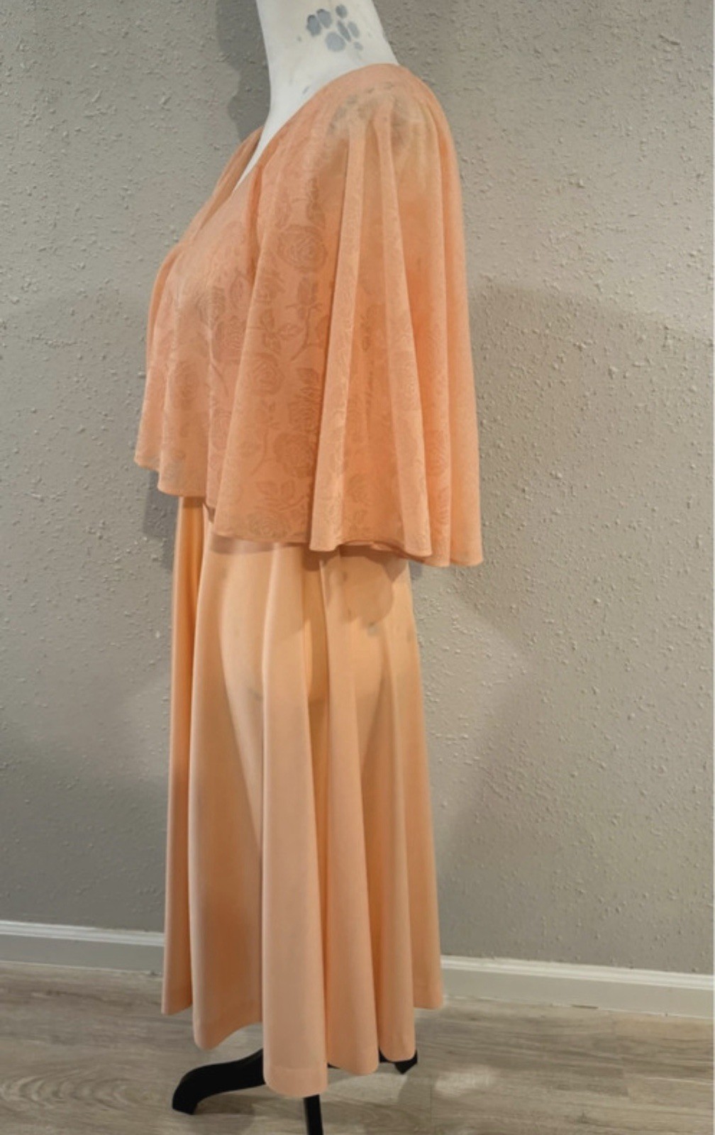 Vintage 70’s Peach Lace Cape Dress Midi Small
